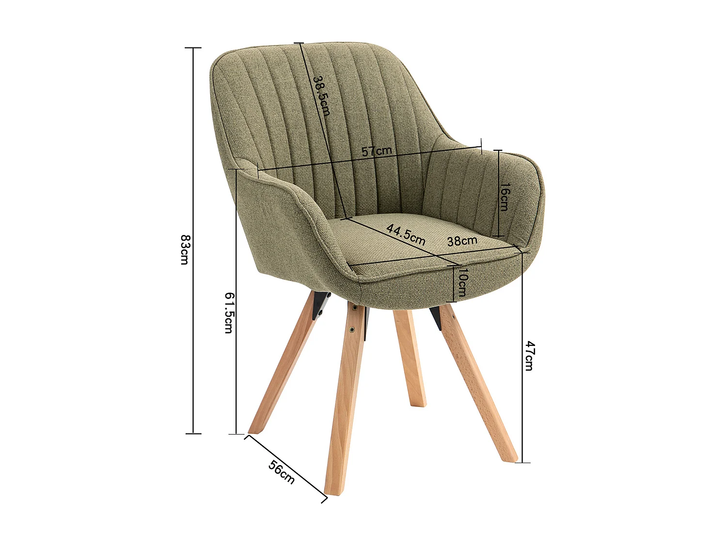 Fauteuil pivotant en tissu style scandinave pied en bois de hêtre,CARSON