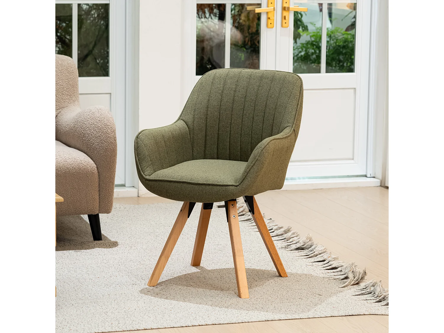 Fauteuil pivotant en tissu style scandinave pied en bois de hêtre,CARSON