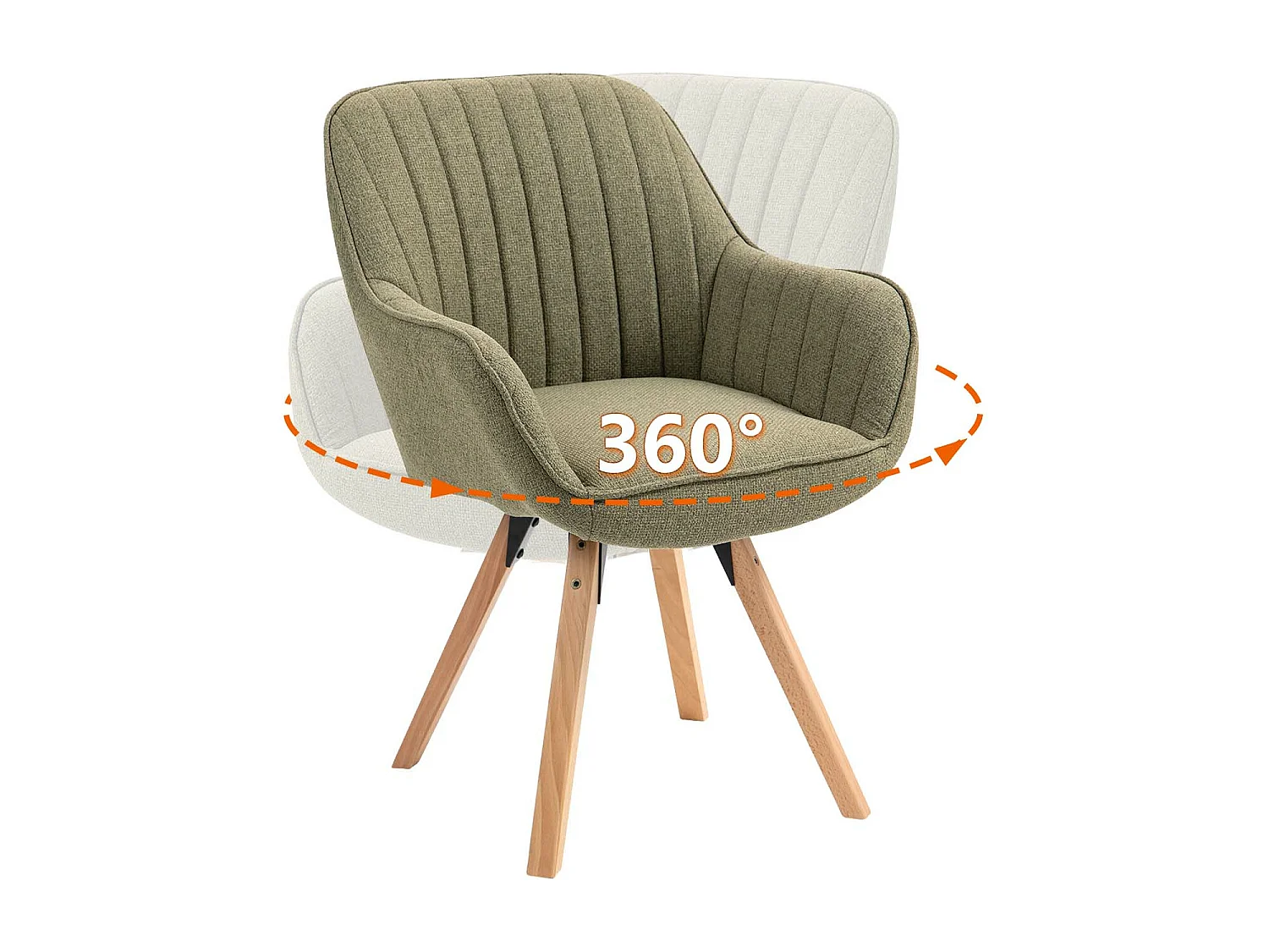 Fauteuil pivotant en tissu style scandinave pied en bois de hêtre,CARSON