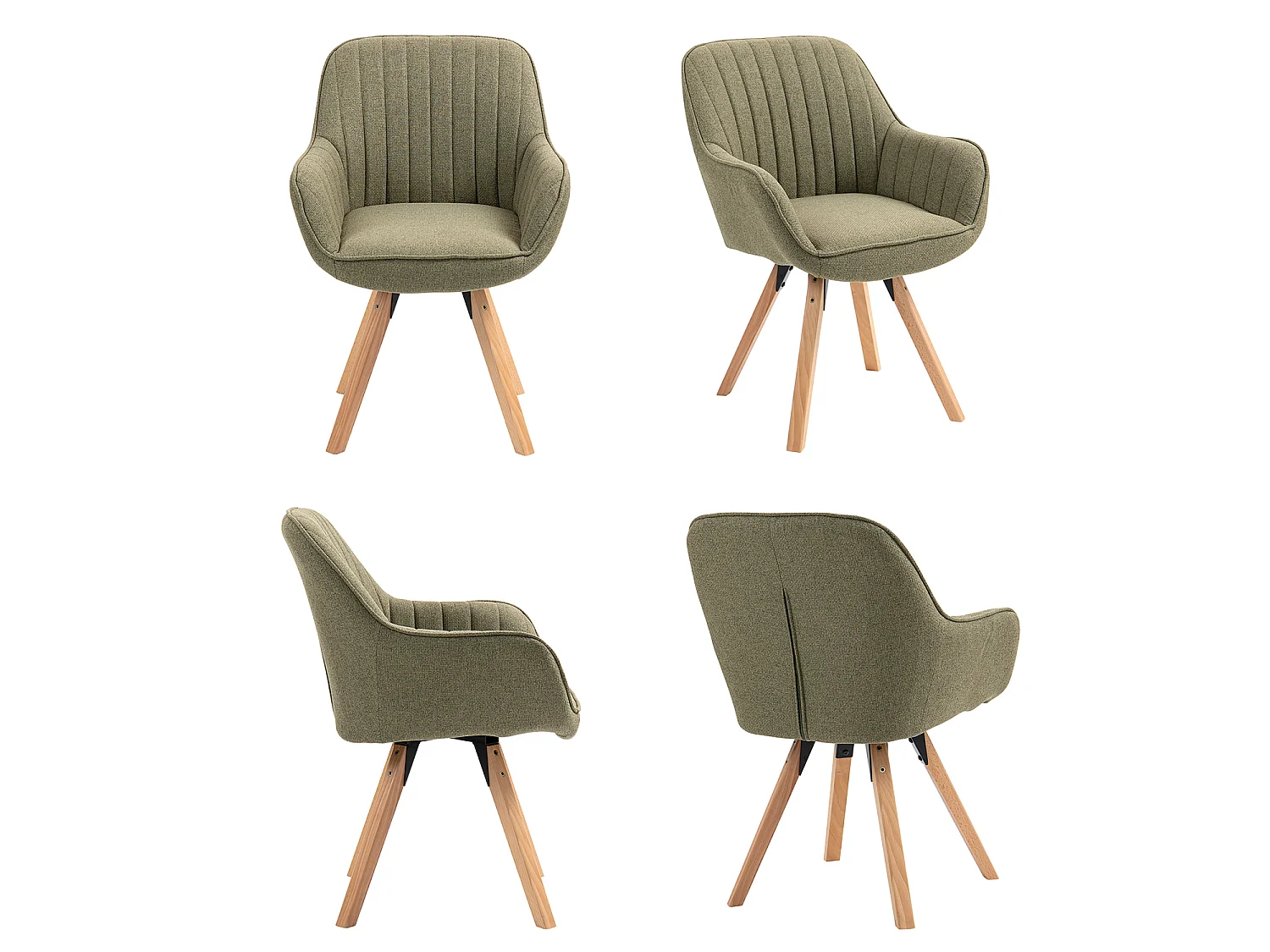 Meubles Cosy CARSON Draaifauteuil in stof groen Scandinavische stijl beukenhouten poten