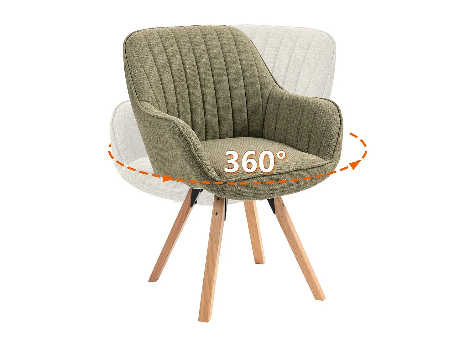 Meubles Cosy CARSON Draaifauteuil in stof groen Scandinavische stijl beukenhouten poten