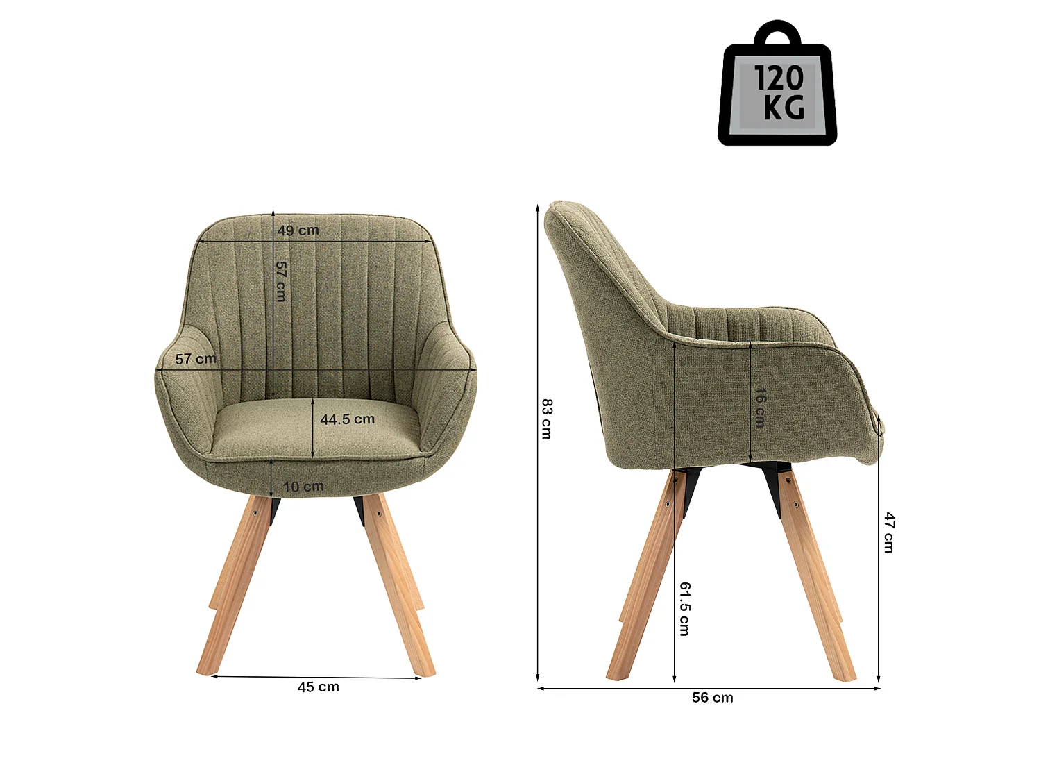 Meubles Cosy CARSON Draaifauteuil in stof groen Scandinavische stijl beukenhouten poten