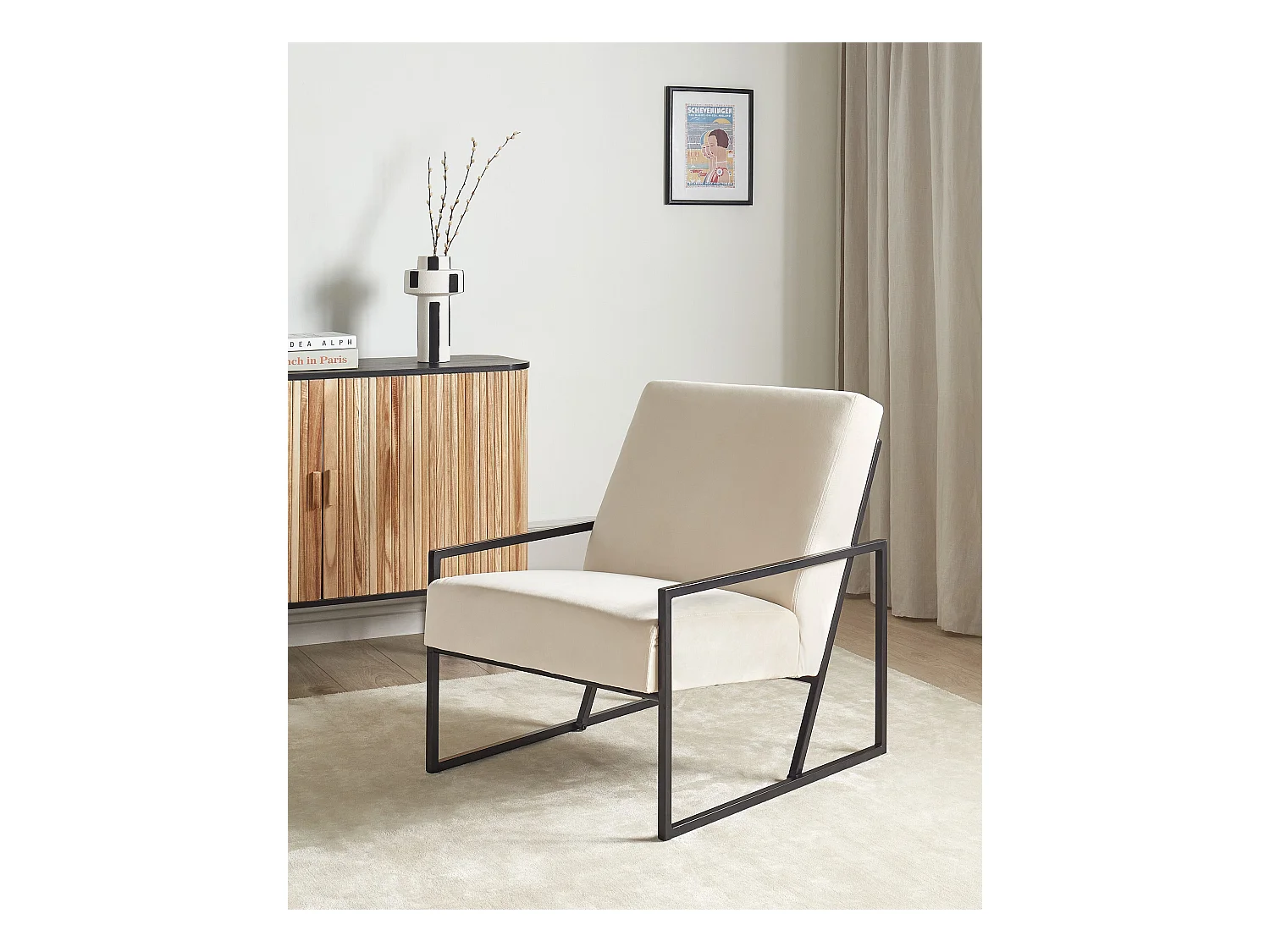 Fauteuil DELARY Velours Beige clair