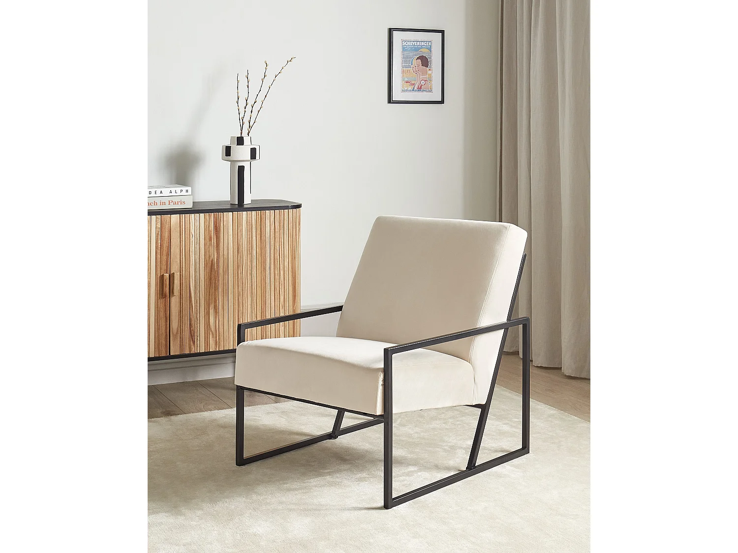 Fauteuil DELARY Velours Beige clair