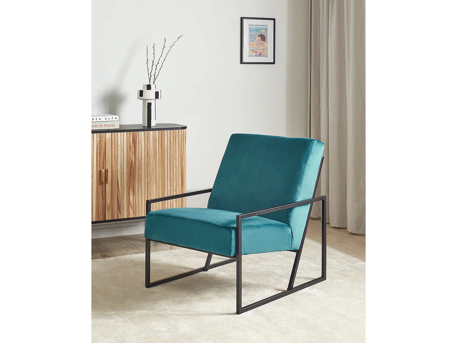 Fauteuil DELARY Velours Bleu paon