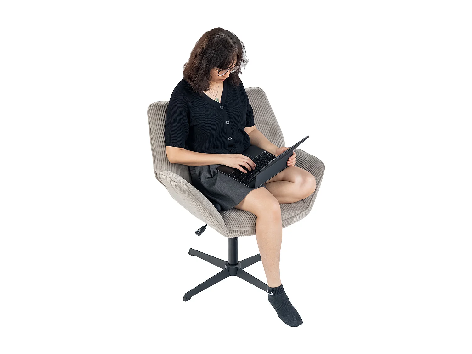 Chaise de bureau pivotant réglable en hauteur en velours côtelé,DUROTHILOFFICE