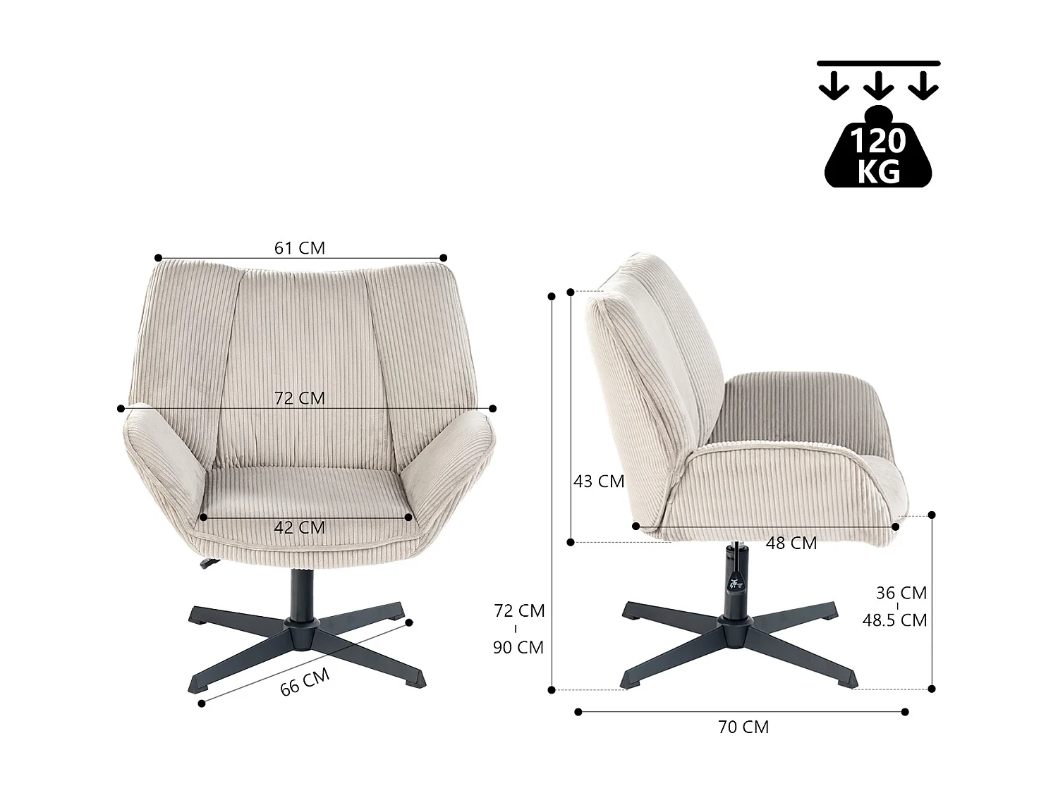 Chaise de bureau pivotant réglable en hauteur en velours côtelé,DUROTHILOFFICE