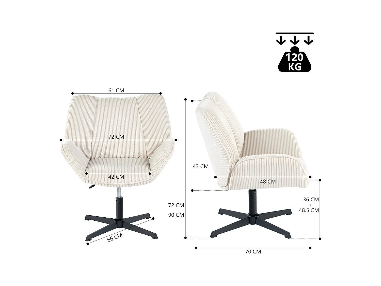 Chaise de bureau pivotant réglable en hauteur en velours côtelé,DUROTHILOFFICE