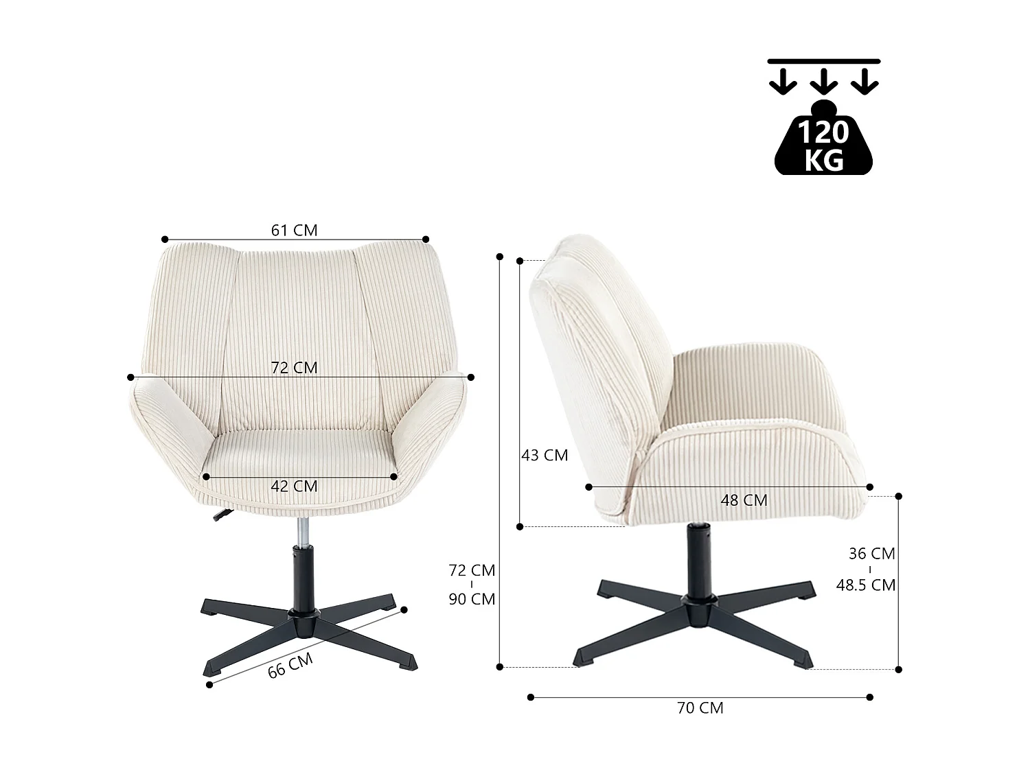 Chaise de bureau pivotant réglable en hauteur en velours côtelé,DUROTHILOFFICE