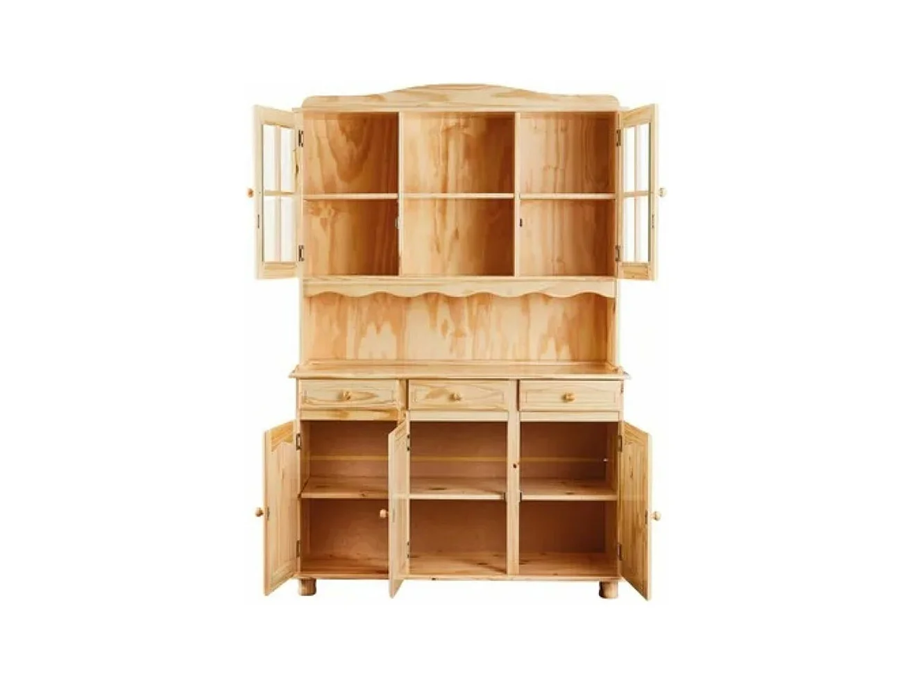 Bahut vaisselier toscana en pin massif vernis naturel, 43 x 130 x 198 cm