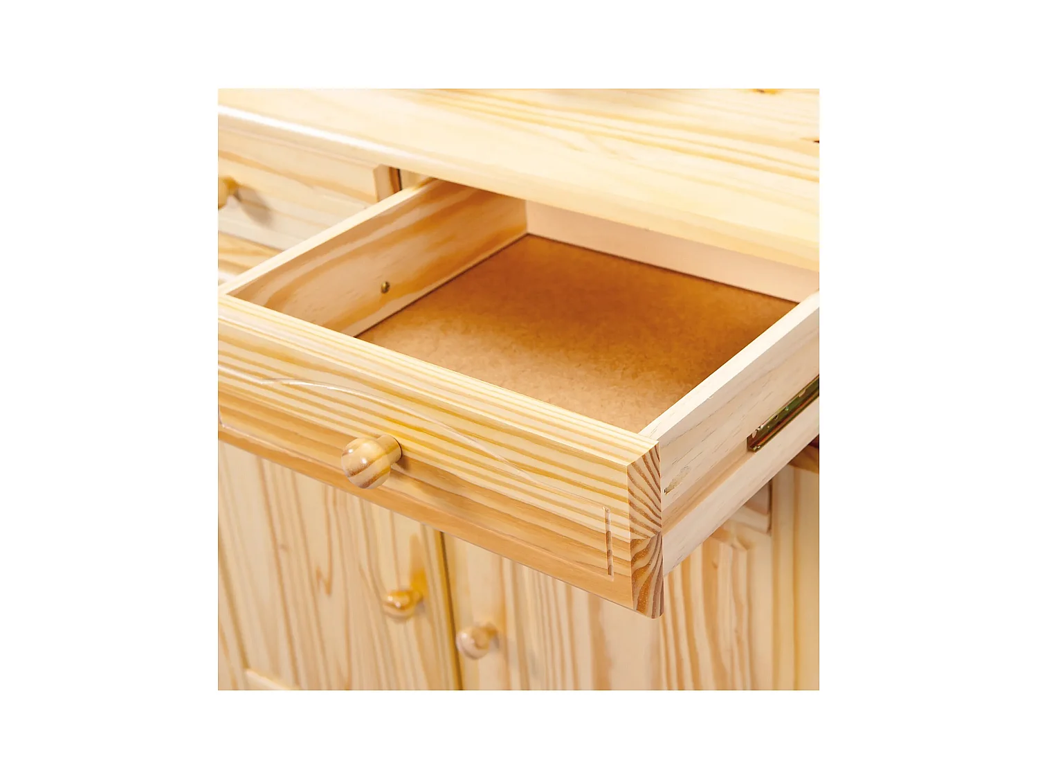 Bahut vaisselier toscana en pin massif vernis naturel, 43 x 130 x 198 cm