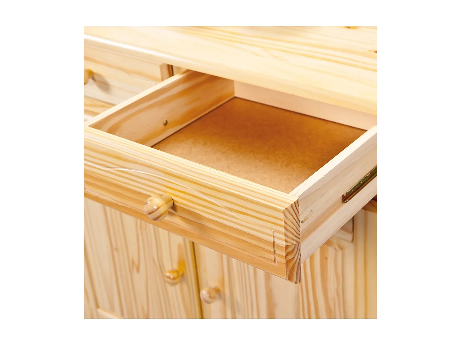 Bahut vaisselier toscana en pin massif vernis naturel, 43 x 130 x 198 cm