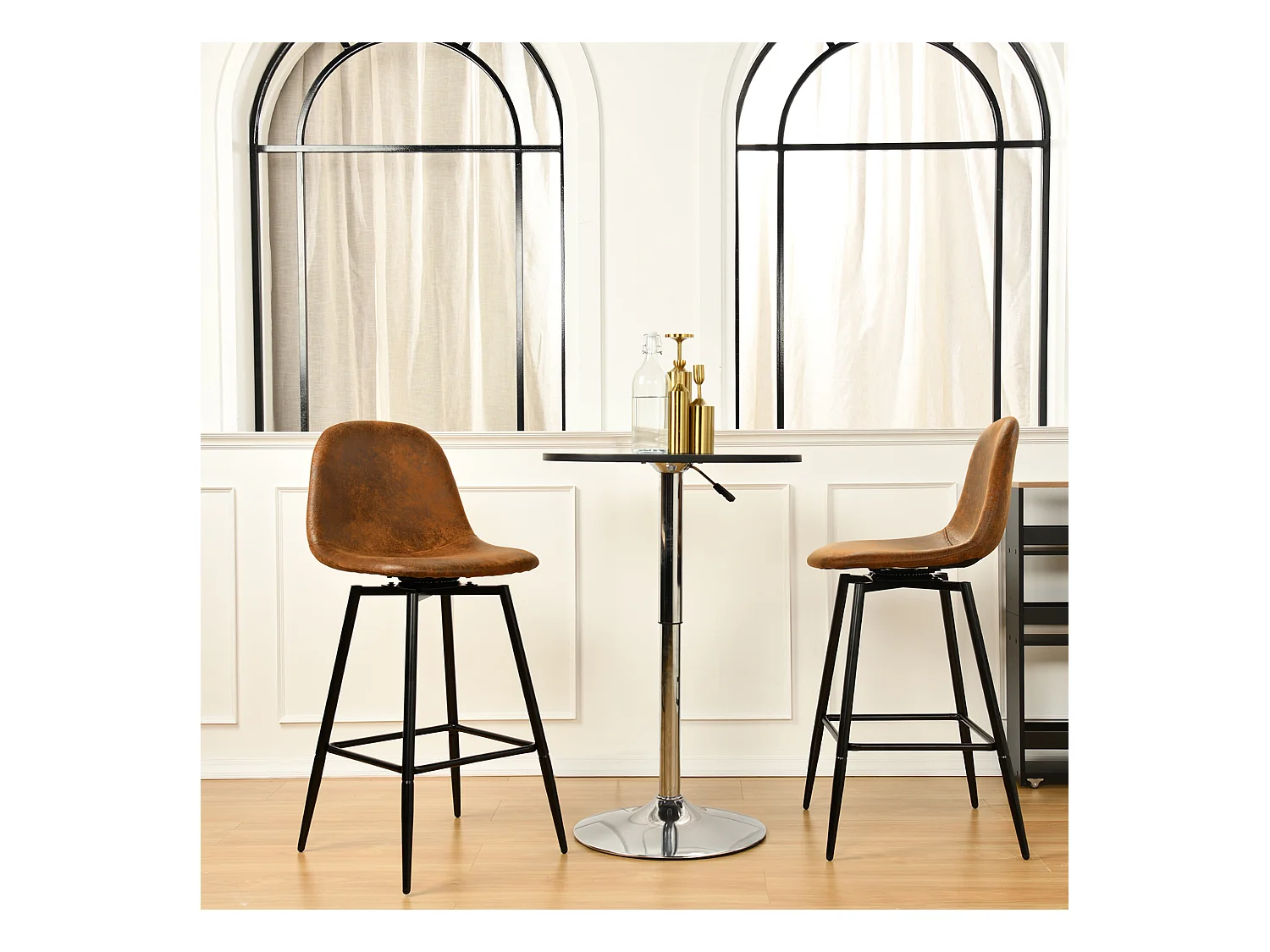 URBAN MEUBLE Lot de 2 tabourets de bar vintage pivotants en faux daim style industriel 67Hcm