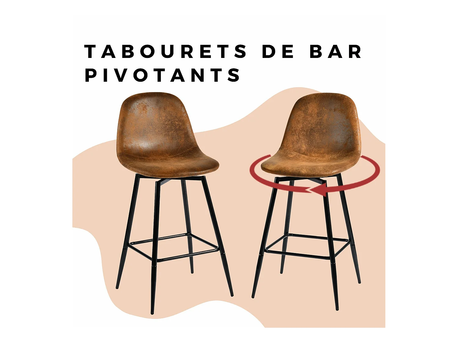URBAN MEUBLE Lot de 2 tabourets de bar vintage pivotants en faux daim style industriel 67Hcm