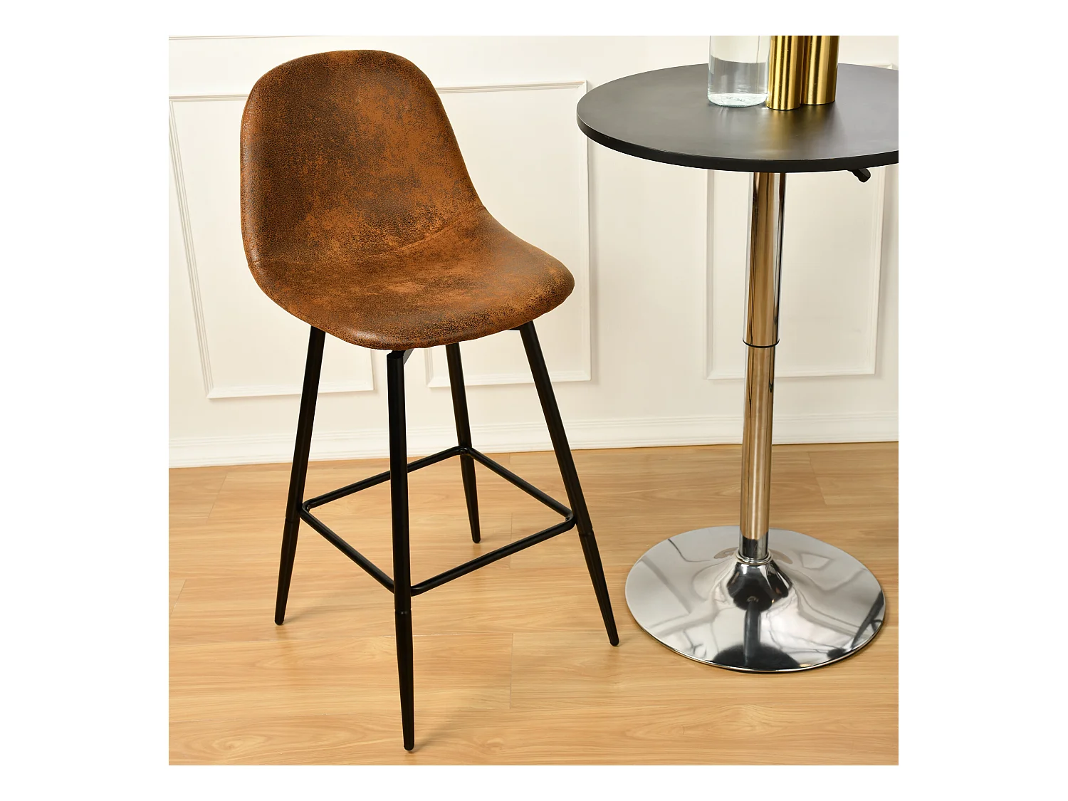URBAN MEUBLE Lot de 2 tabourets de bar vintage pivotants en faux daim style industriel 67Hcm