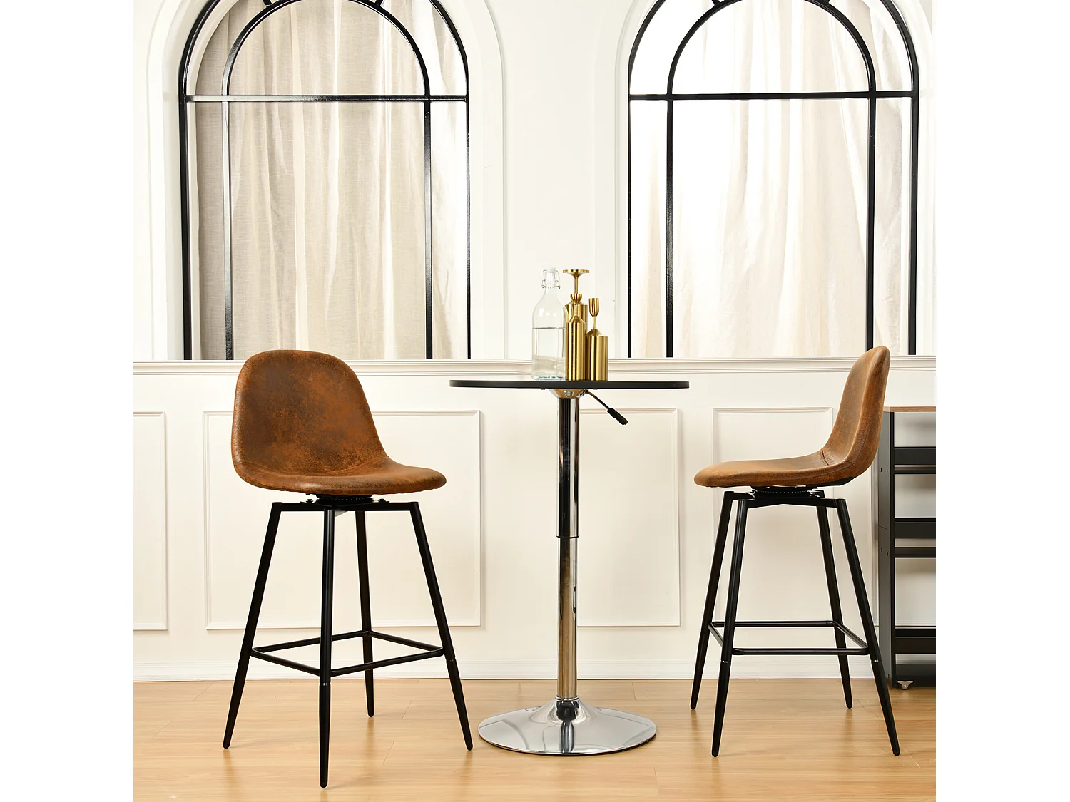 URBAN MEUBLE Lot de 2 tabourets de bar vintage pivotants en faux daim style industriel 67Hcm