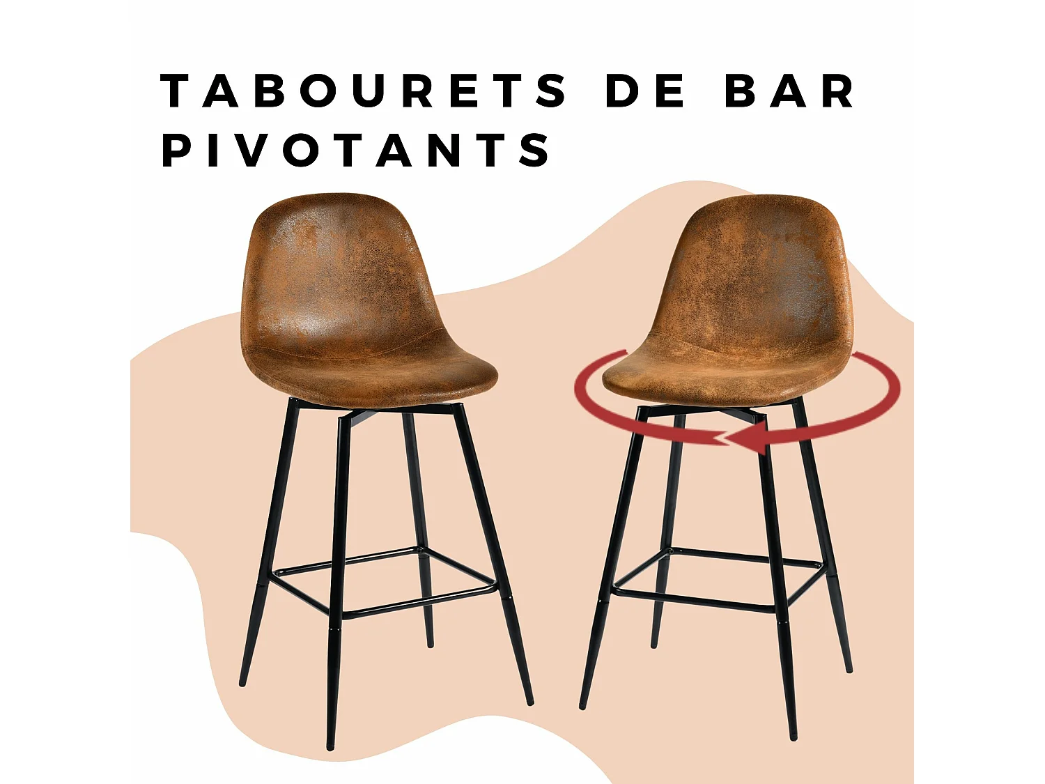 URBAN MEUBLE Lot de 2 tabourets de bar vintage pivotants en faux daim style industriel 67Hcm