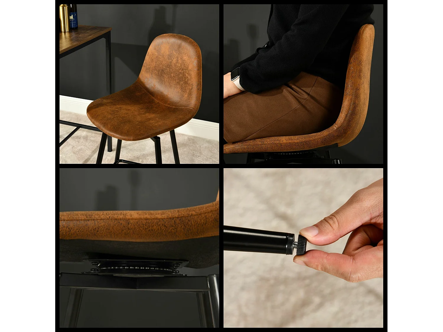 URBAN MEUBLE Lot de 2 tabourets de bar vintage pivotants en faux daim style industriel 67Hcm