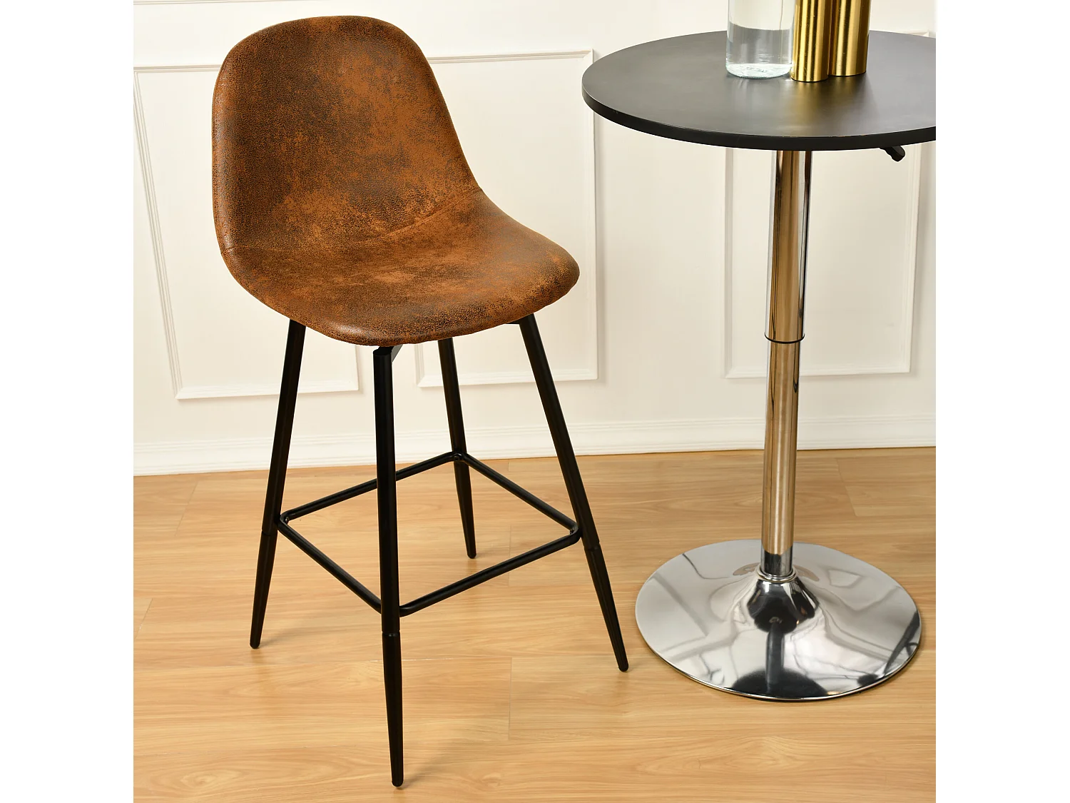 URBAN MEUBLE Lot de 2 tabourets de bar vintage pivotants en faux daim style industriel 67Hcm