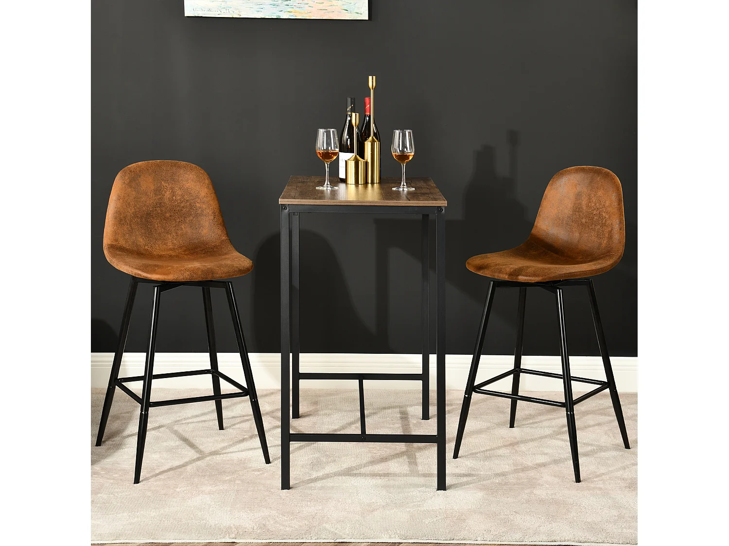 URBAN MEUBLE Lot de 2 tabourets de bar vintage pivotants en faux daim style industriel 67Hcm