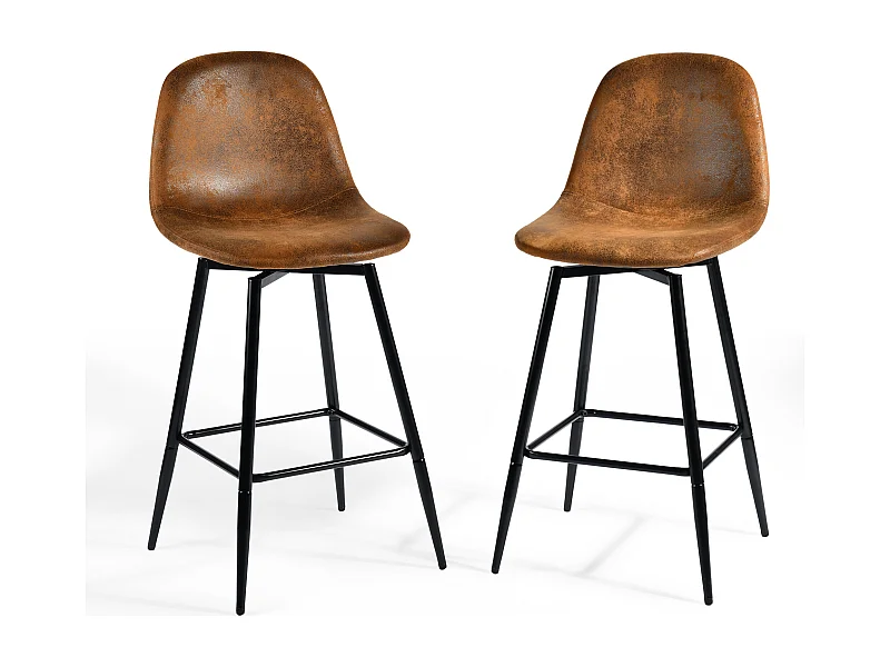 URBAN MEUBLE Lot de 2 tabourets de bar vintage pivotants en faux daim style industriel 67Hcm