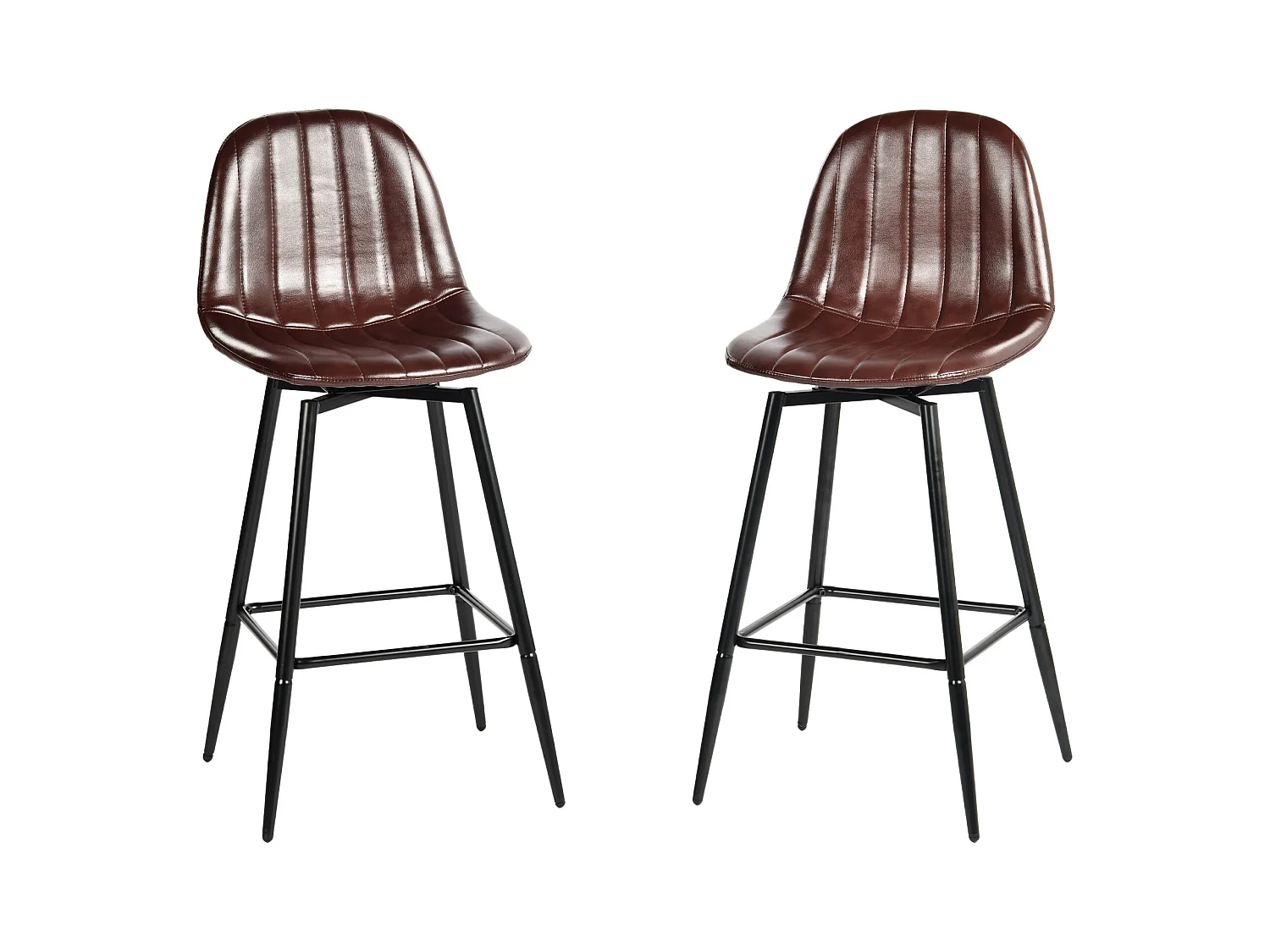 URBAN MEUBLE Lot de 2 tabourets de bar pivotants en PU marron capitonnée style vintage 67Hcm