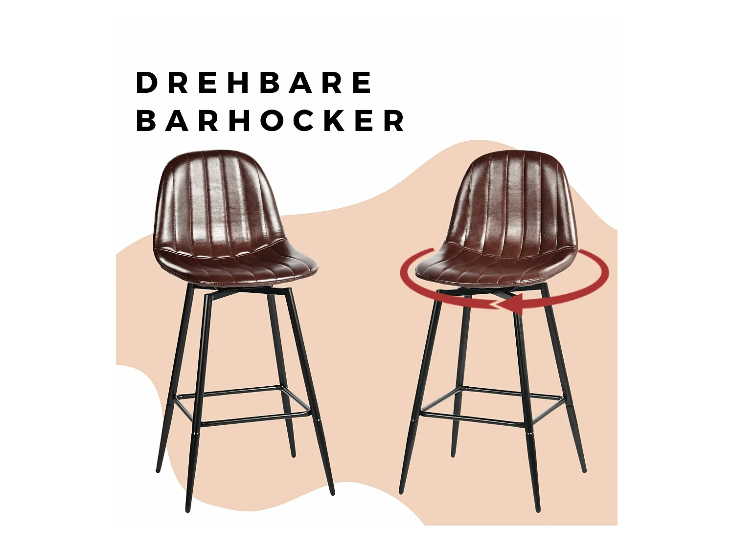 URBAN MEUBLE Lot de 2 tabourets de bar pivotants en PU marron capitonnée style vintage 67Hcm
