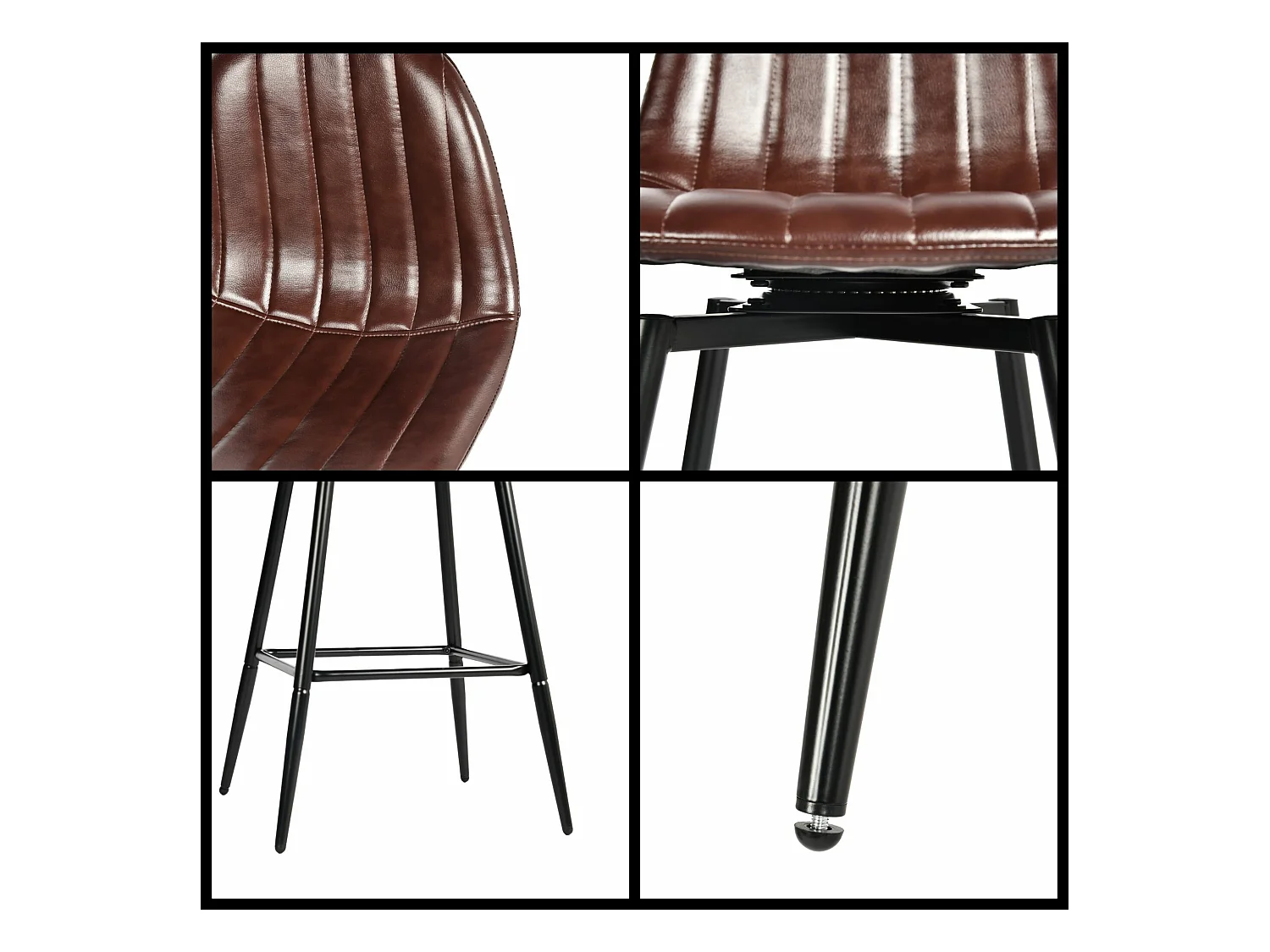 URBAN MEUBLE Lot de 2 tabourets de bar pivotants en PU marron capitonnée style vintage 67Hcm