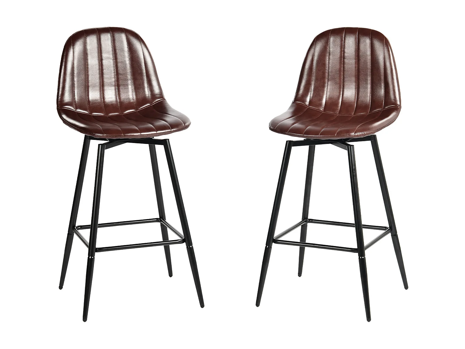URBAN MEUBLE Lot de 2 tabourets de bar pivotants en PU marron capitonnée style vintage 67Hcm