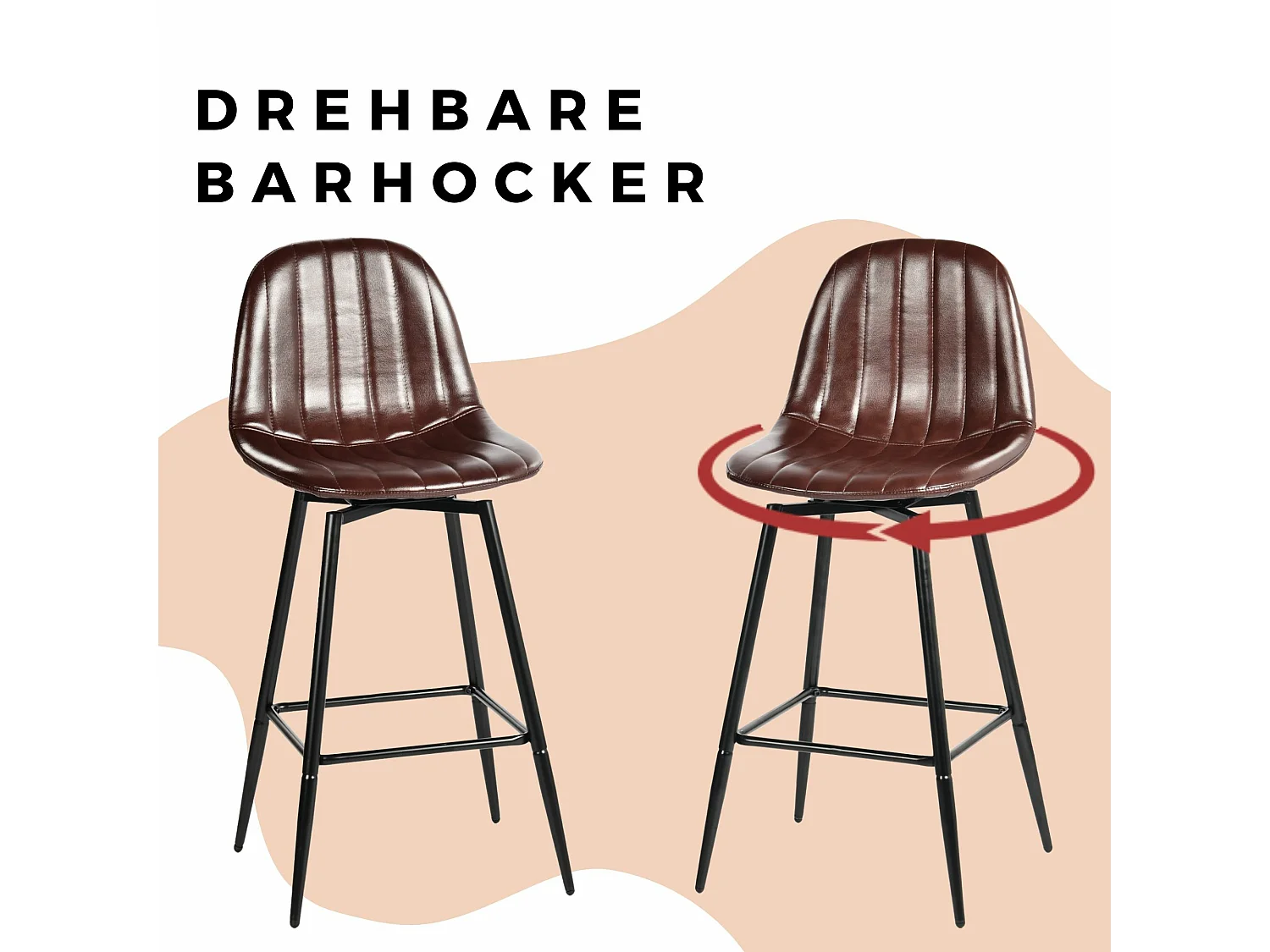 URBAN MEUBLE Lot de 2 tabourets de bar pivotants en PU marron capitonnée style vintage 67Hcm
