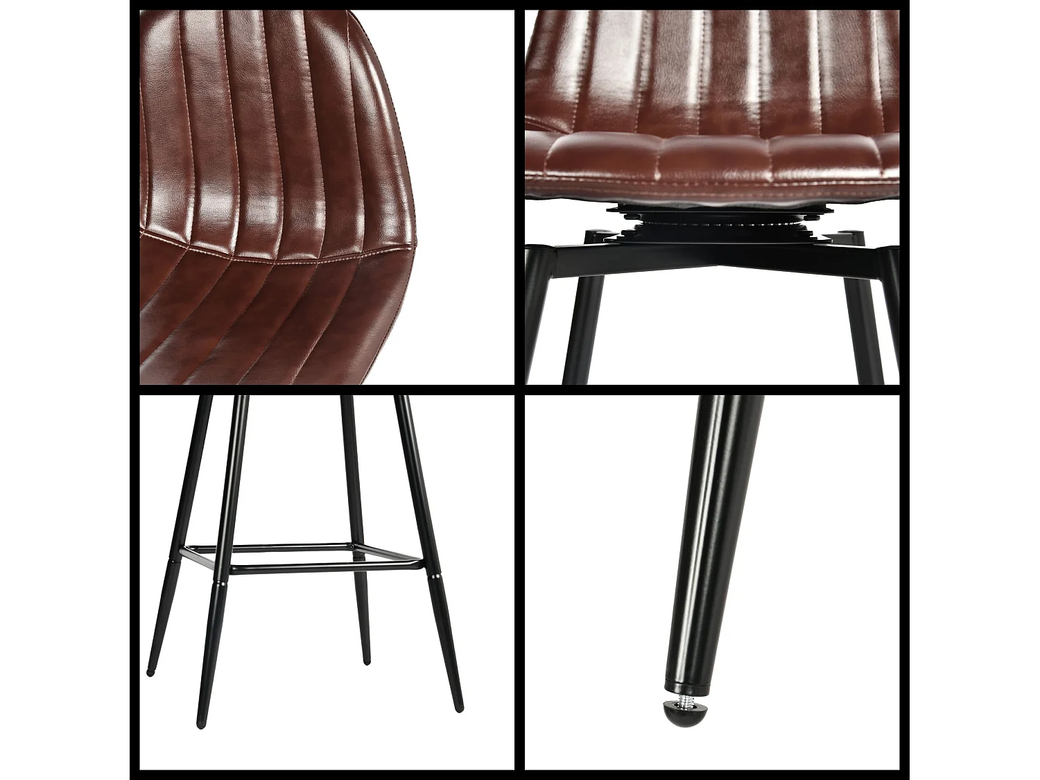 URBAN MEUBLE Lot de 2 tabourets de bar pivotants en PU marron capitonnée style vintage 67Hcm