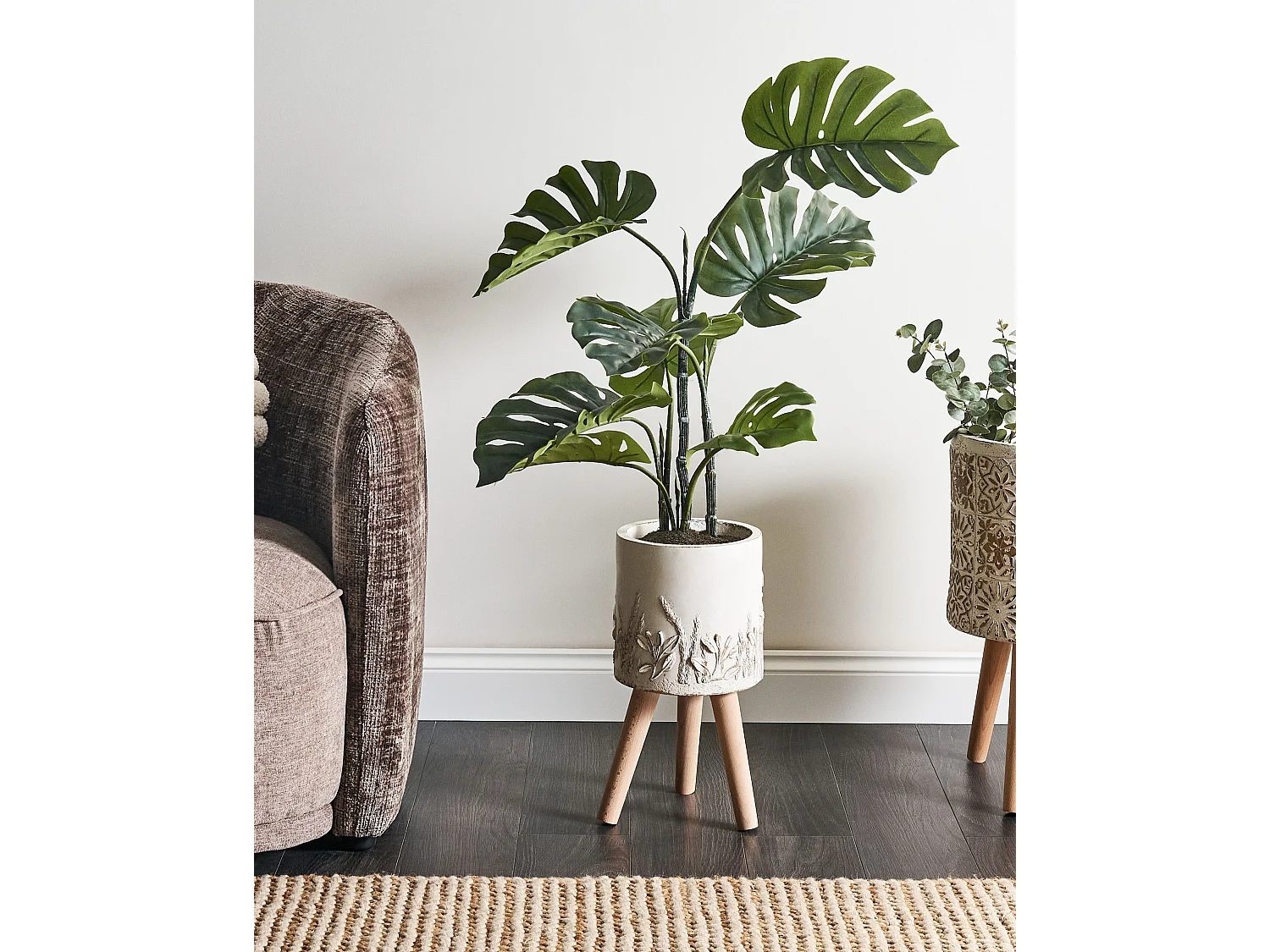 Cache-pot sur pied PREWEZA 23 cm Blanc cassé