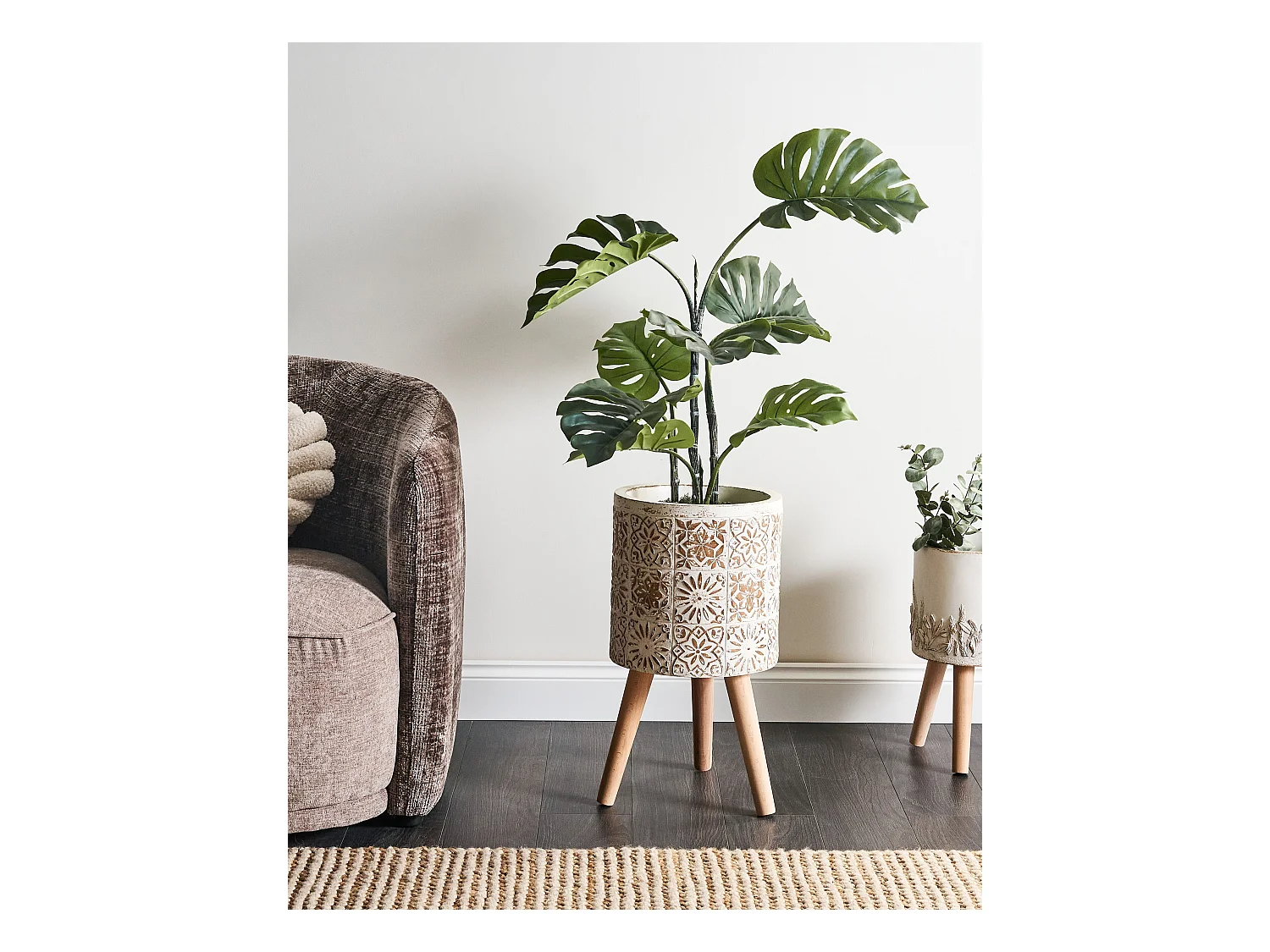 Vaso per piante rialzato KARISTOS Ceramica 36 cm Bianco sporco