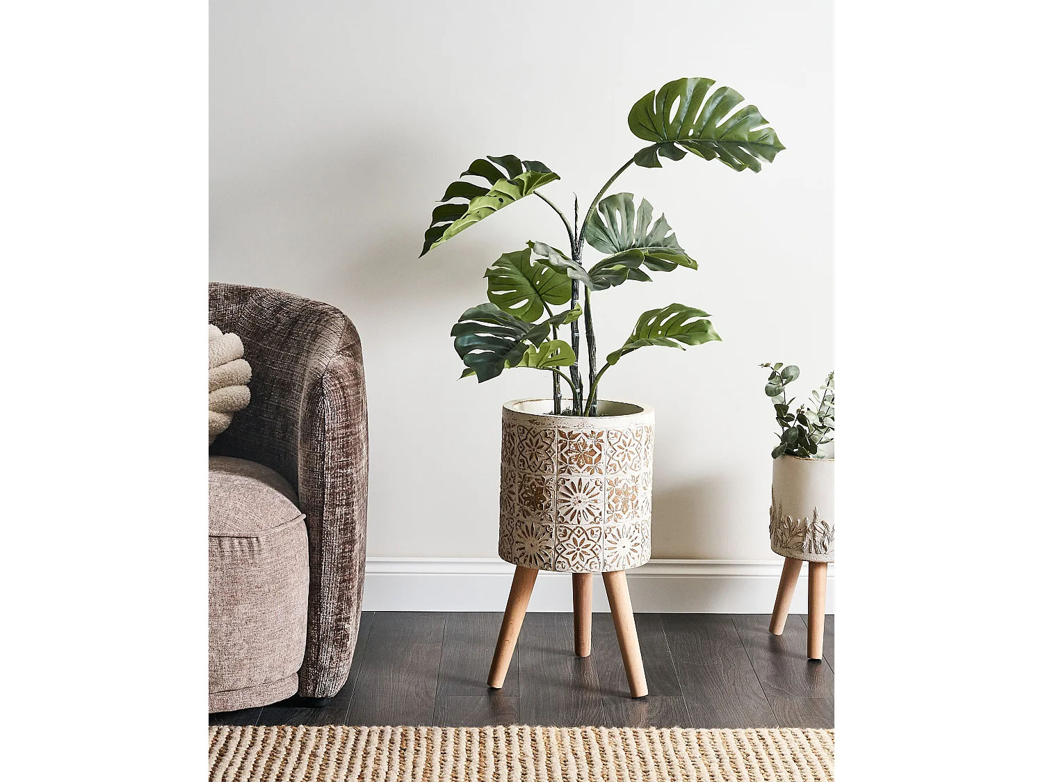 Cache-pot sur pied KARISTOS 36 cm Blanc cassé