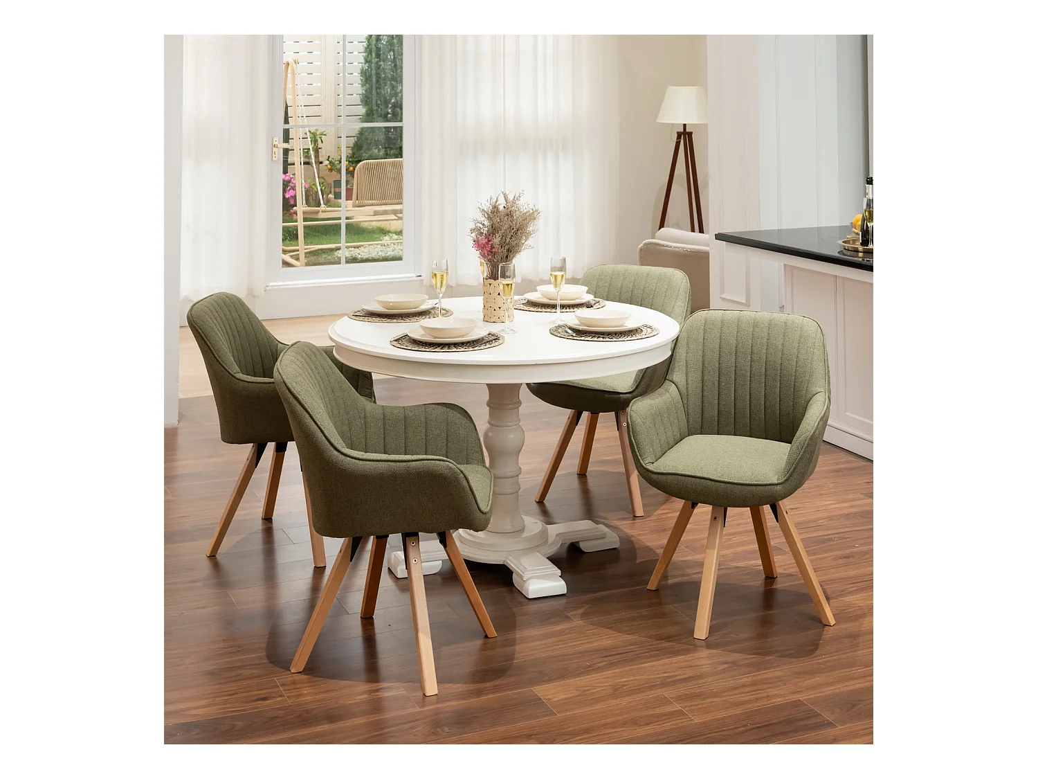 Lot de 4 fauteuil de salle à manger rotatif style scandinave en vert tissu,CARSON