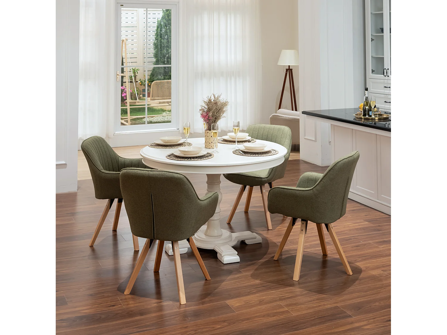 Lot de 4 fauteuil de salle à manger rotatif style scandinave en vert tissu,CARSON