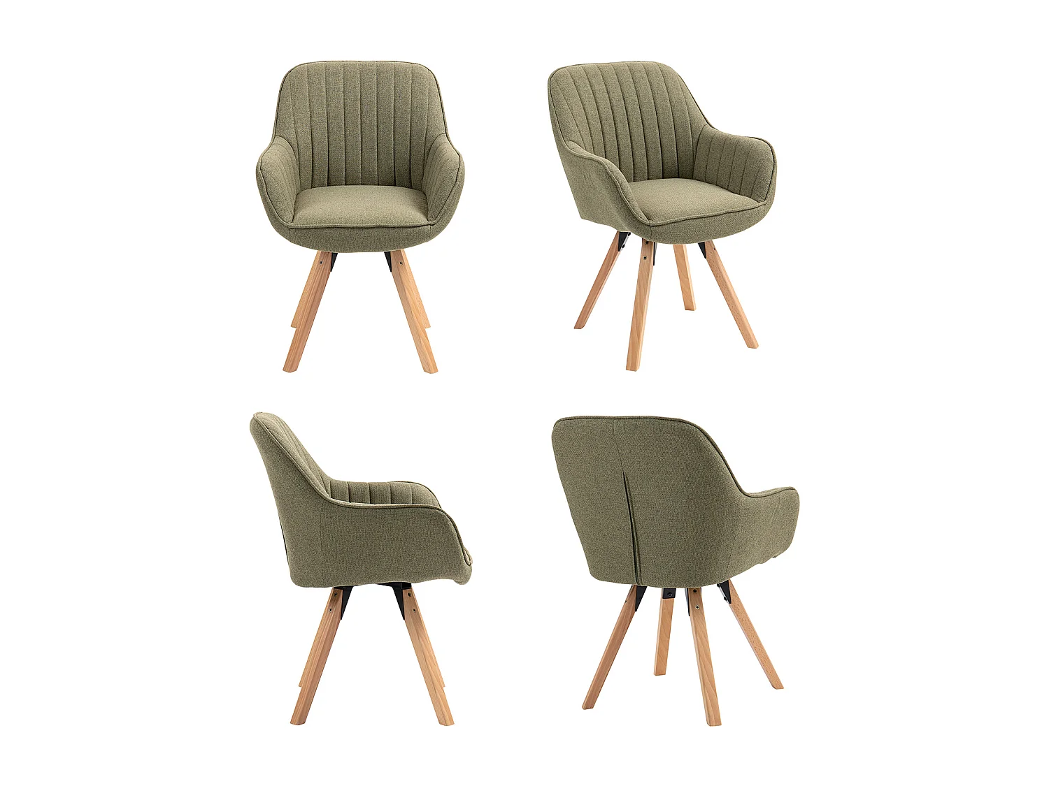 Lot de 4 fauteuil de salle à manger rotatif style scandinave en vert tissu,CARSON