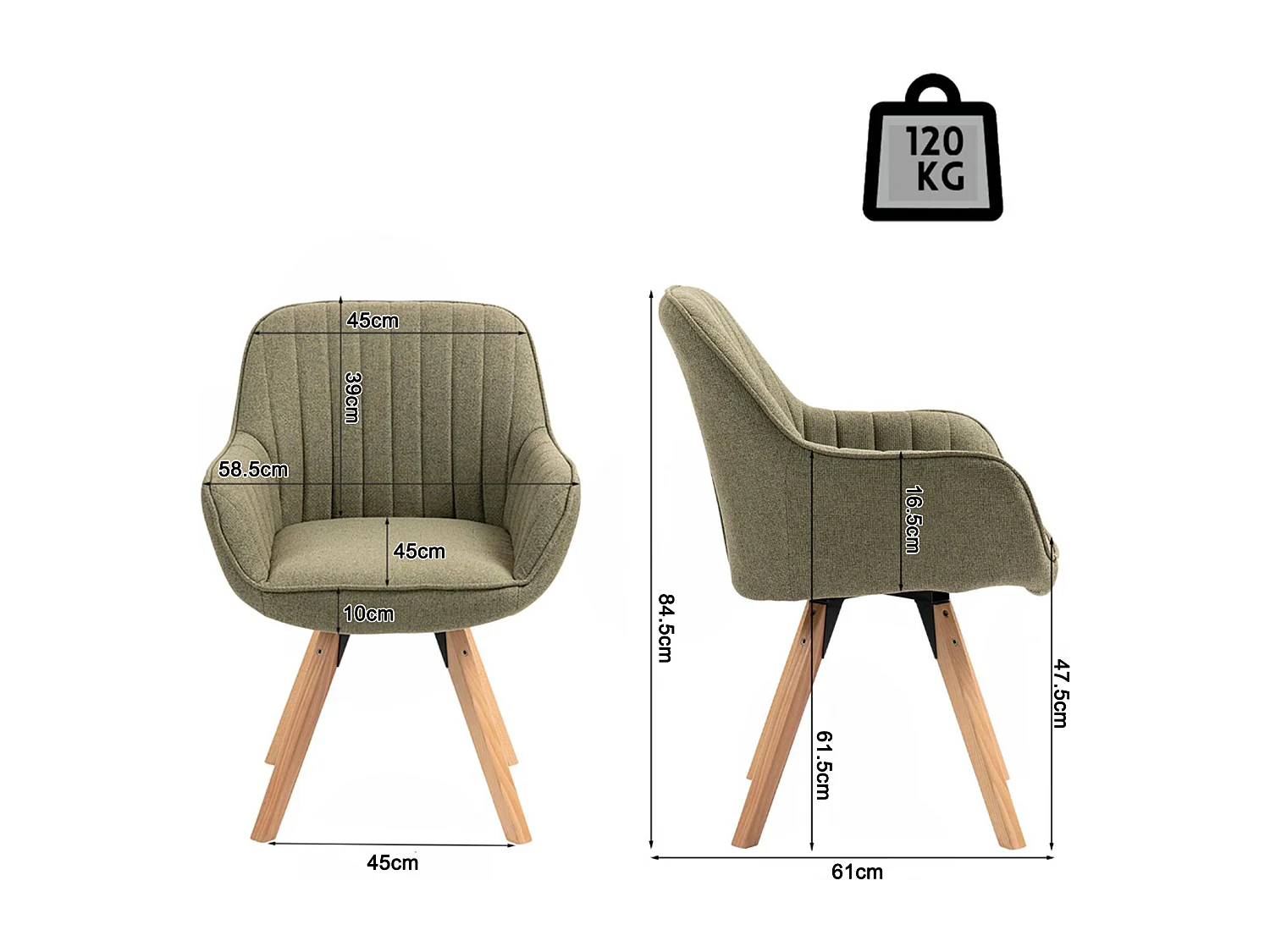 Lot de 4 fauteuil de salle à manger rotatif style scandinave en vert tissu,CARSON