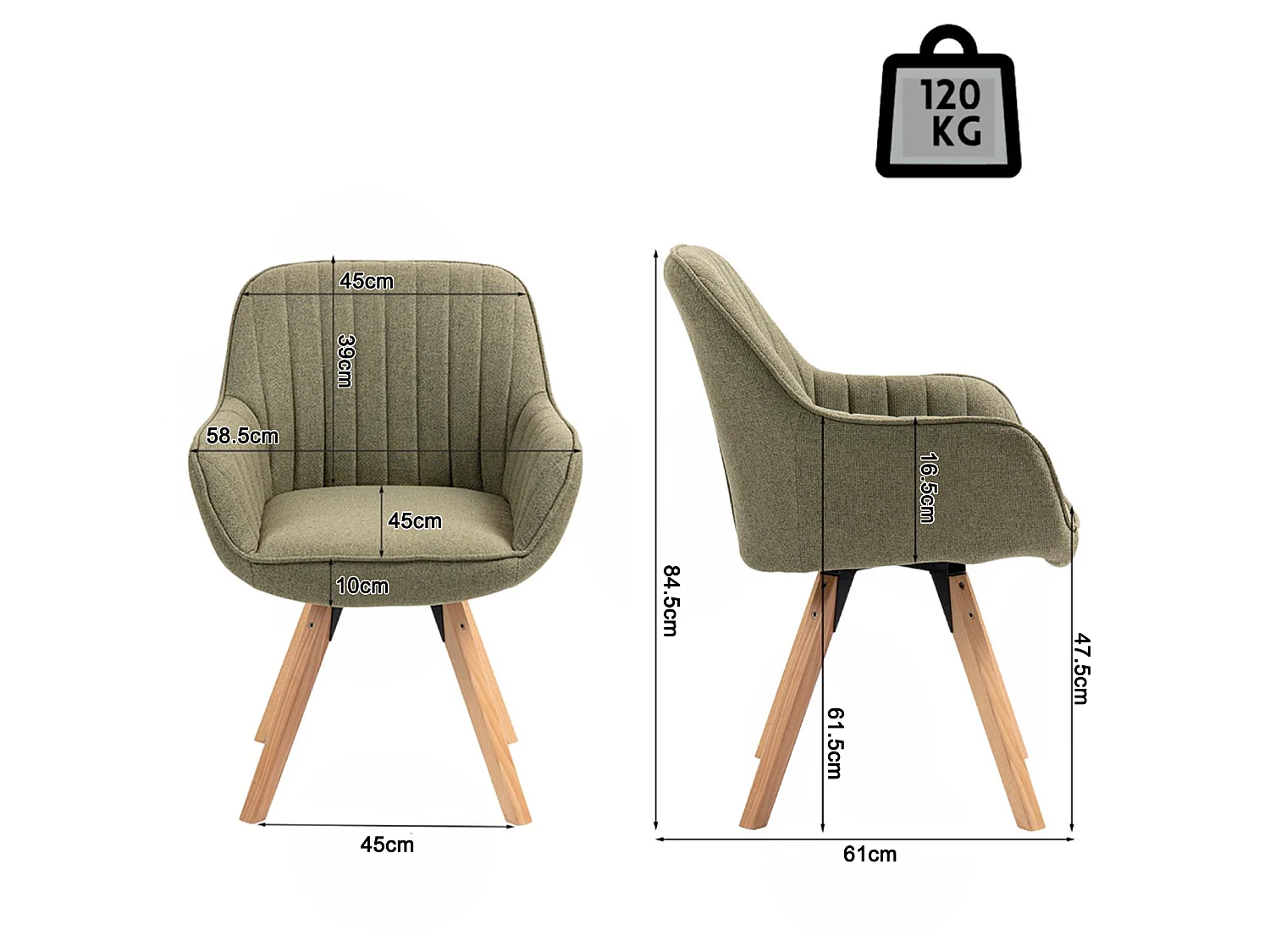 Meubles Cosy CARSON Lot de 4 fauteuils de salle à manger pivotants style scandinave tissu vert