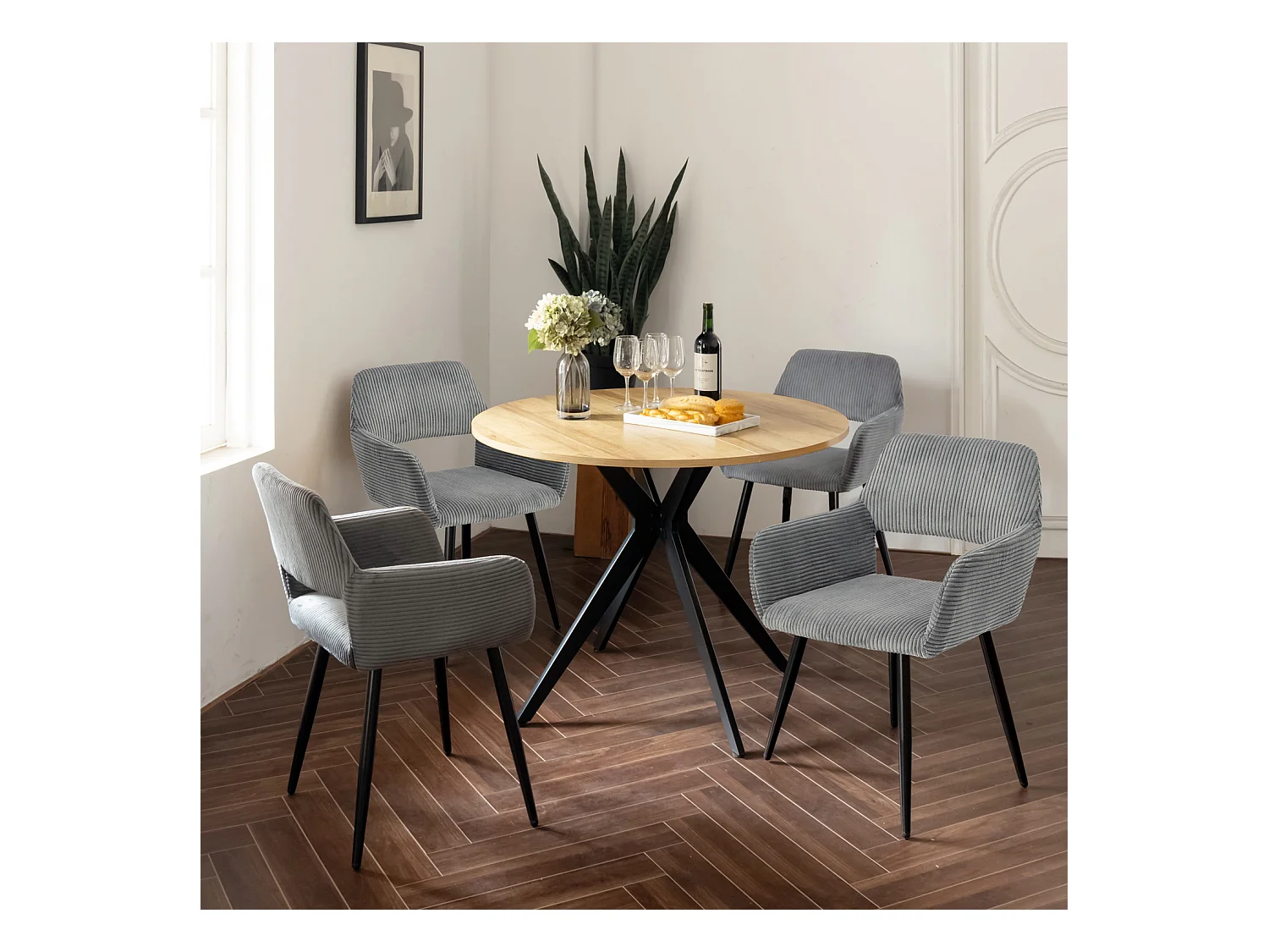 Lot de 4 chaises de salle à manger fauteuils en velours côtelé style scandinave,CROMWELL