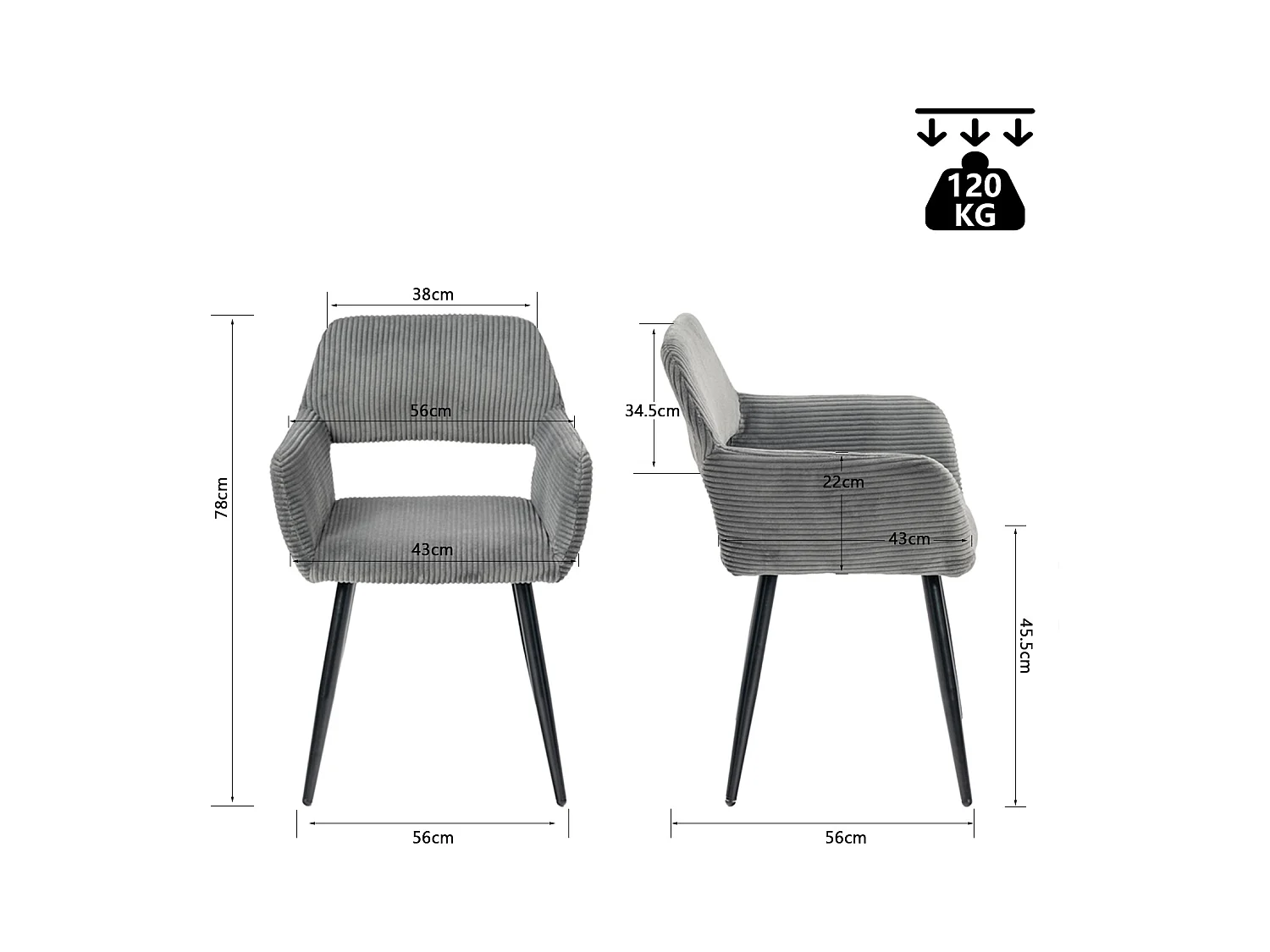 Lot de 4 chaises de salle à manger fauteuils en velours côtelé style scandinave,CROMWELL