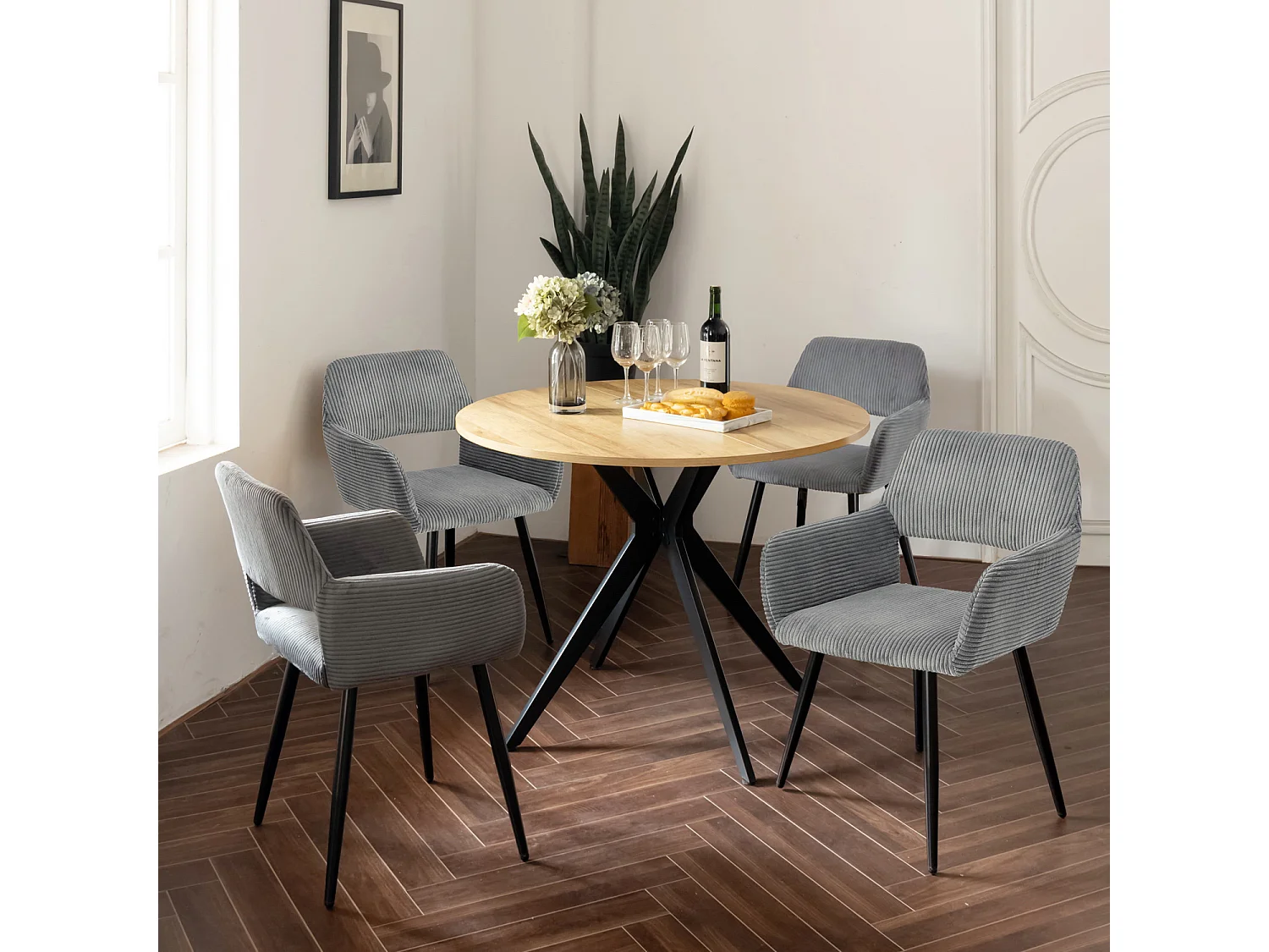 Lot de 4 chaises de salle à manger fauteuils en velours côtelé style scandinave,CROMWELL