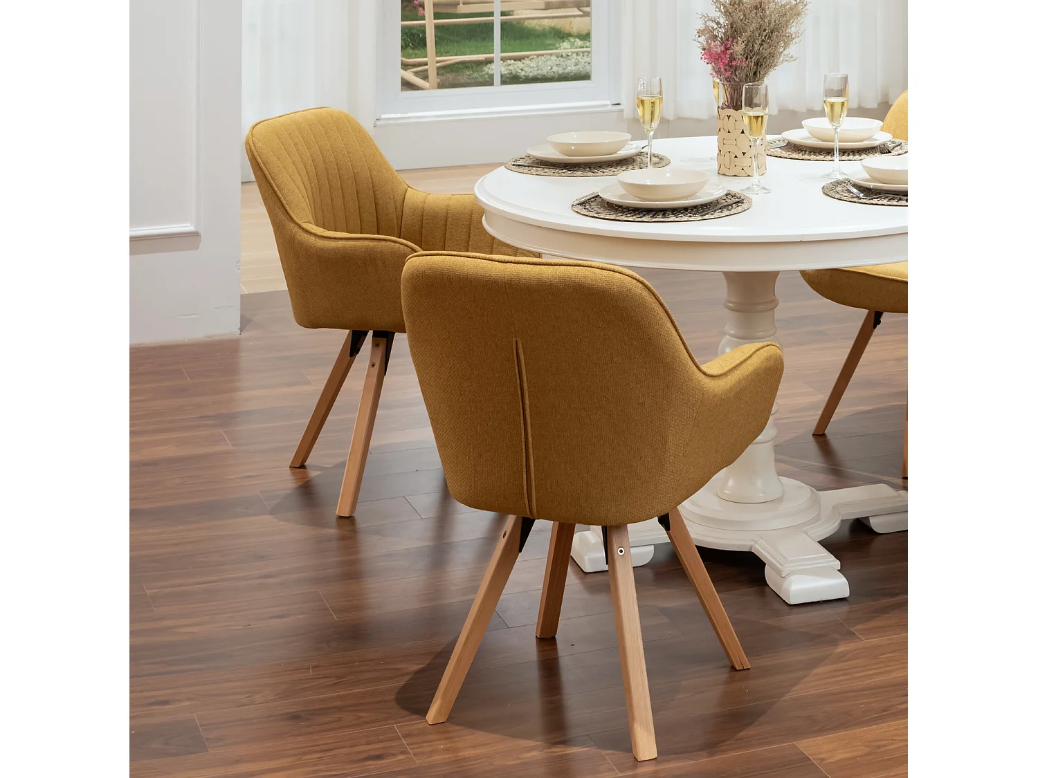 Fauteuil de salle à manger rotatif style scandinave en jaune tissu,CARSON