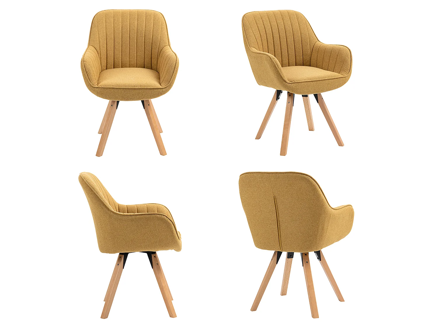 Meubles Cosy CARSON Fauteuil de salle à manger pivotant style scandinave tissu jaune
