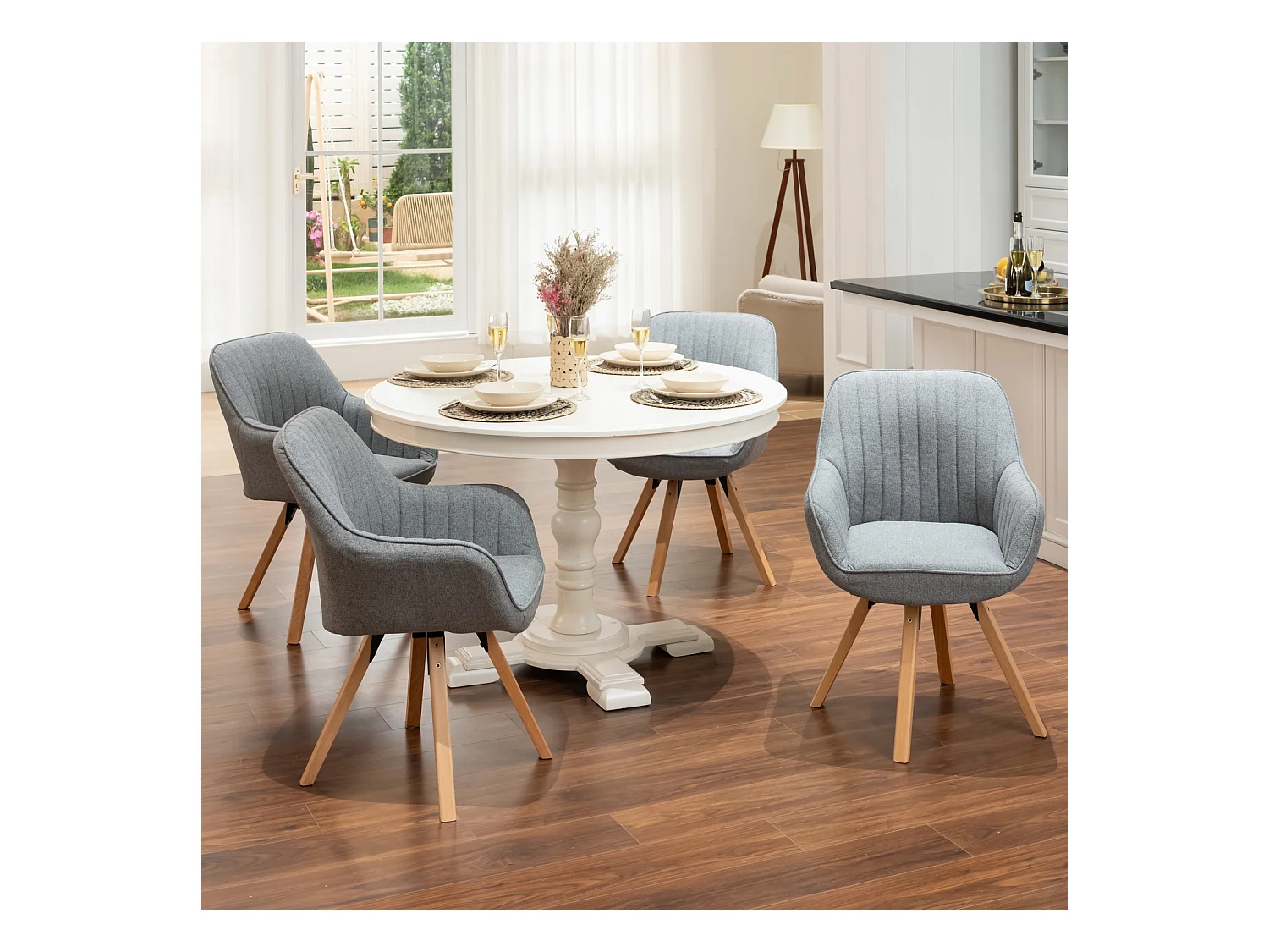 Lot de 4 fauteuil de salle à manger rotatif style scandinave en gris tissu,CARSON
