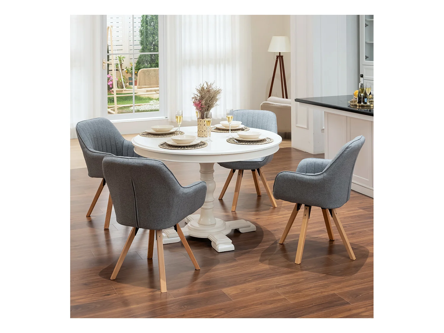 Lot de 4 fauteuil de salle à manger rotatif style scandinave en gris tissu,CARSON