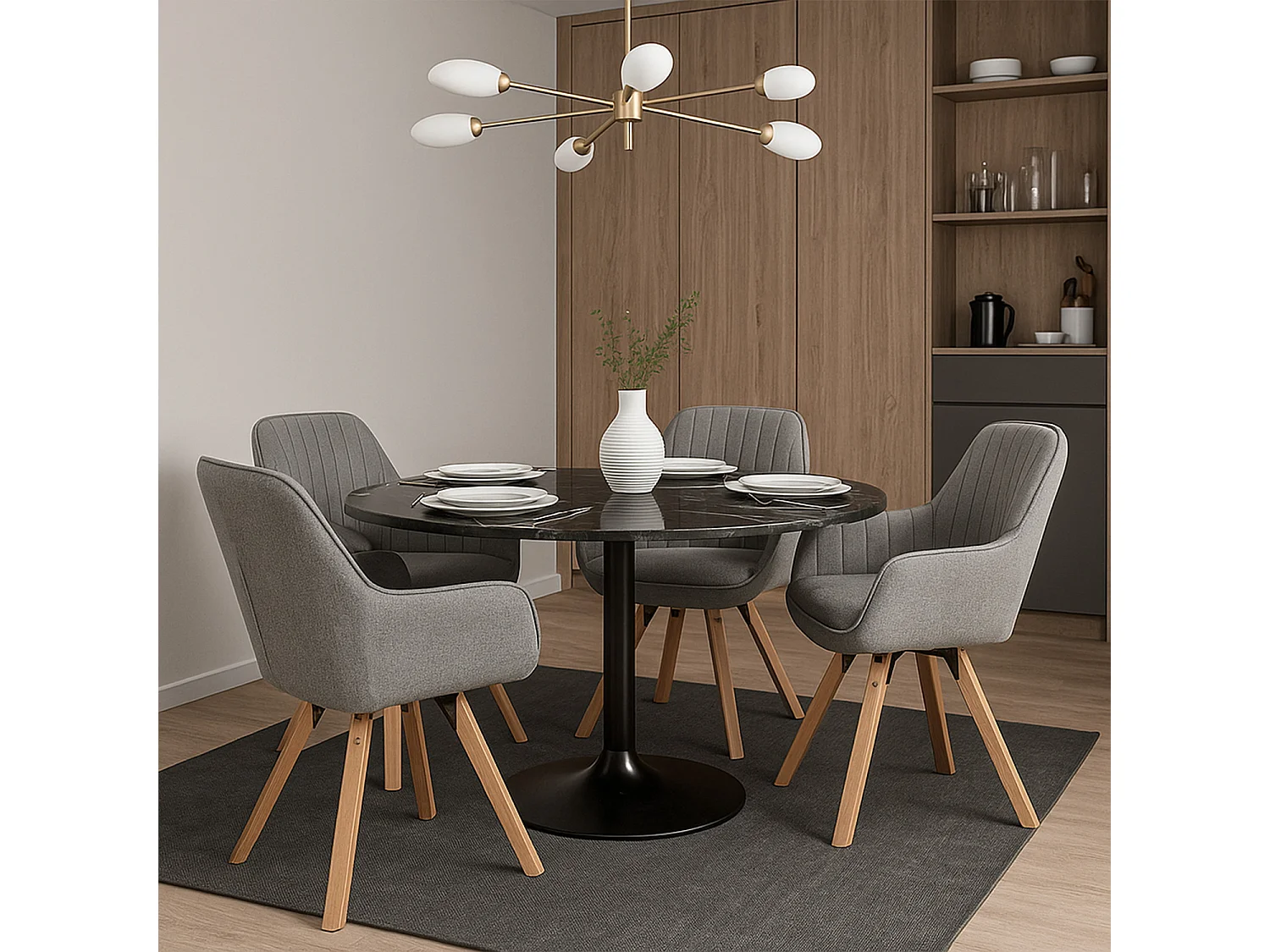 Lot de 4 fauteuil de salle à manger rotatif style scandinave en gris tissu,CARSON