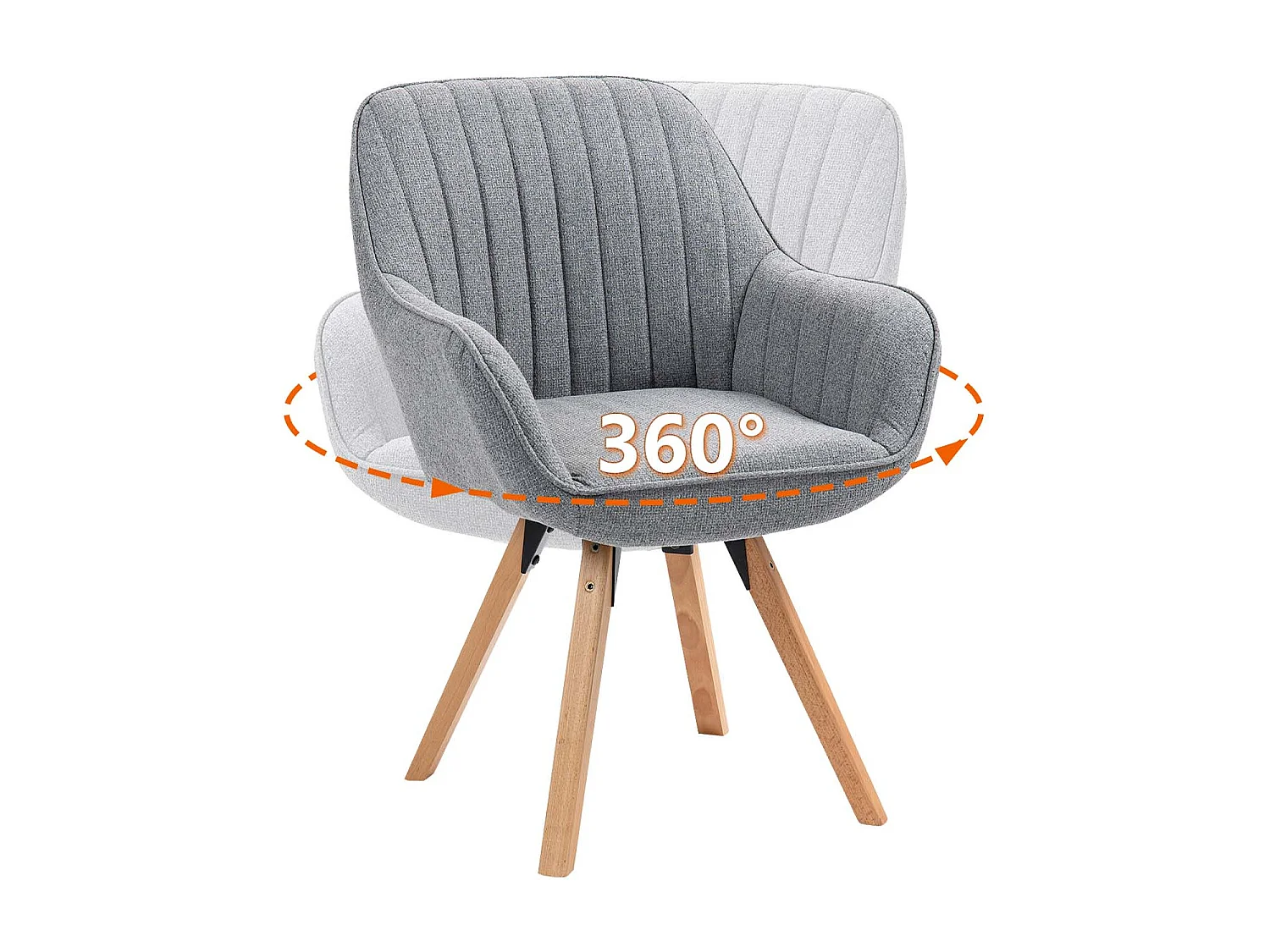 Lot de 4 fauteuil de salle à manger rotatif style scandinave en gris tissu,CARSON