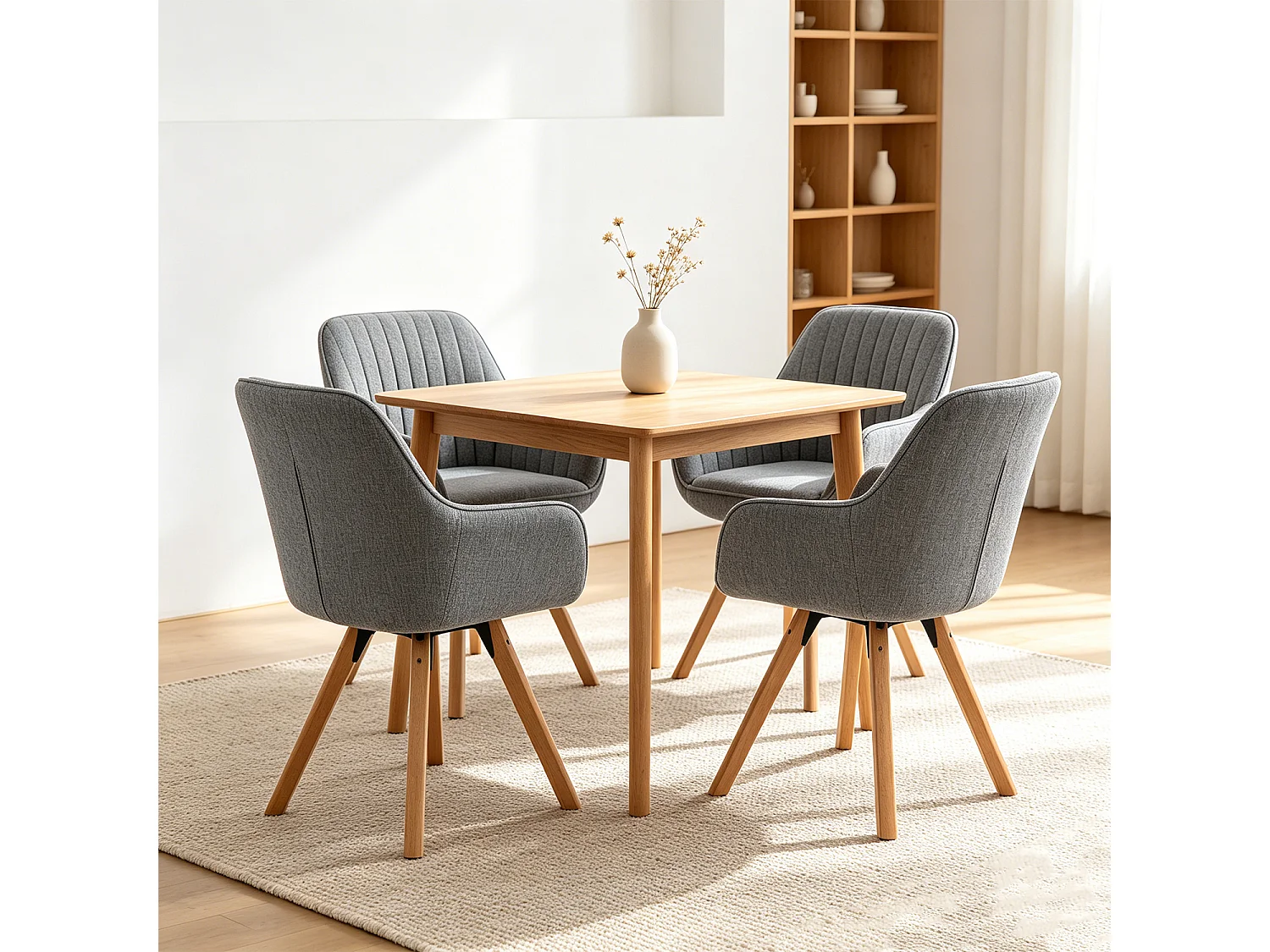 Meubles Cosy CARSON Lot de 4 fauteuils de salle à manger pivotants style scandinave tissu gris