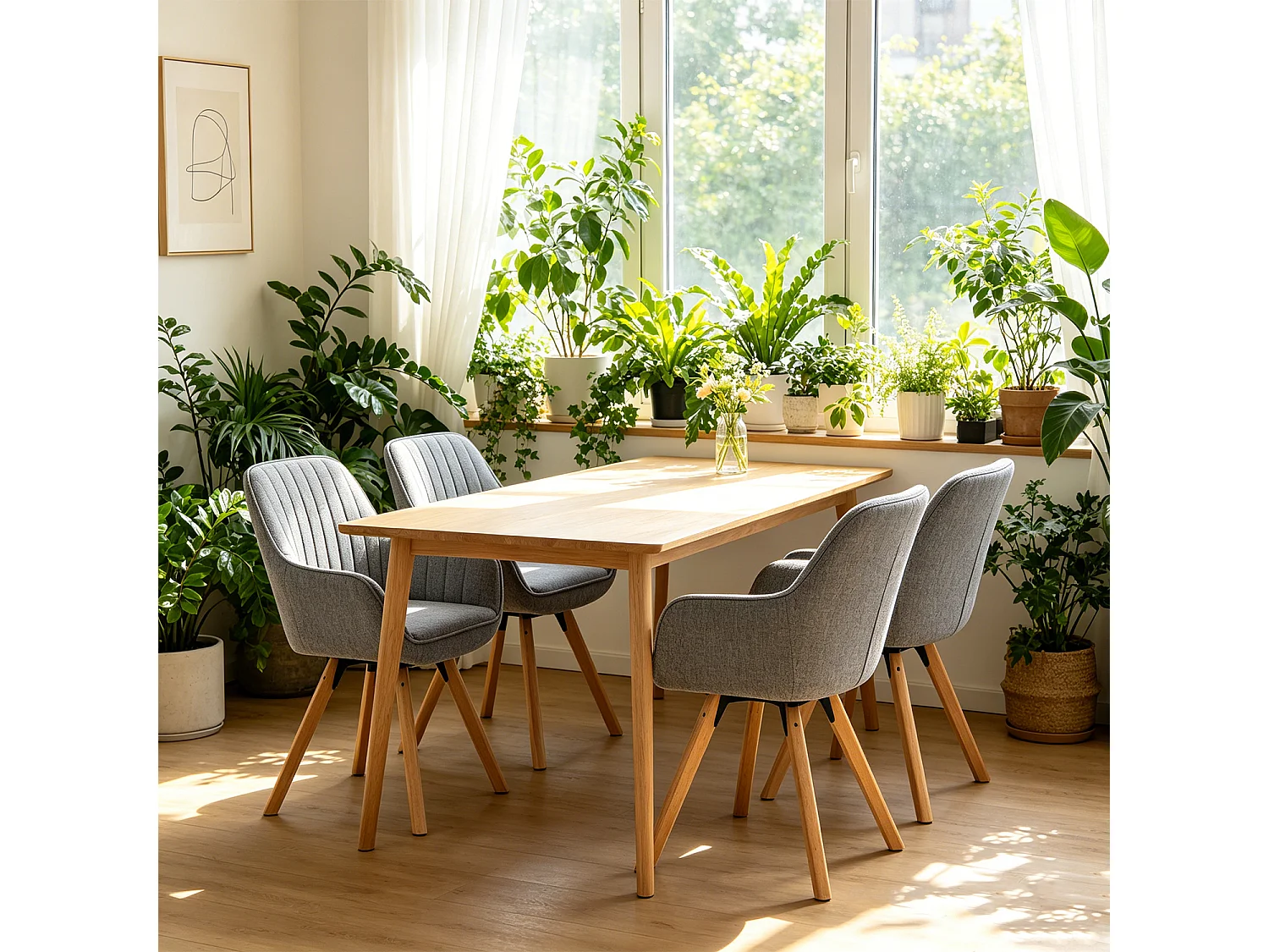 Meubles Cosy CARSON Lot de 4 fauteuils de salle à manger pivotants style scandinave tissu gris
